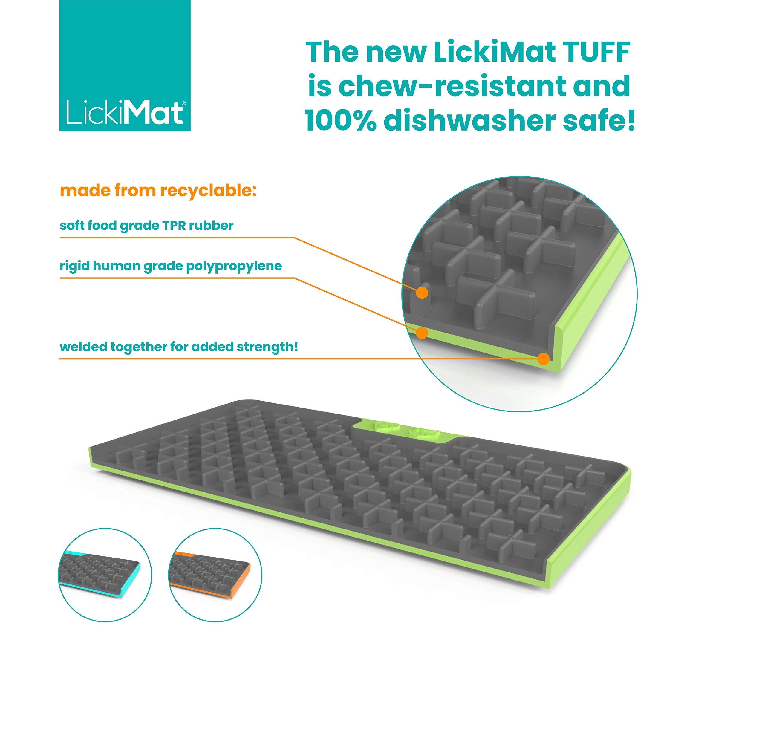 LickiMat Tuff, Heavy-Duty Buddy, Dog Slow Feeder Lick Mat, Boredom Anxiety Reducer; Perfect for Food, Treats, Yogurt, or Peanut