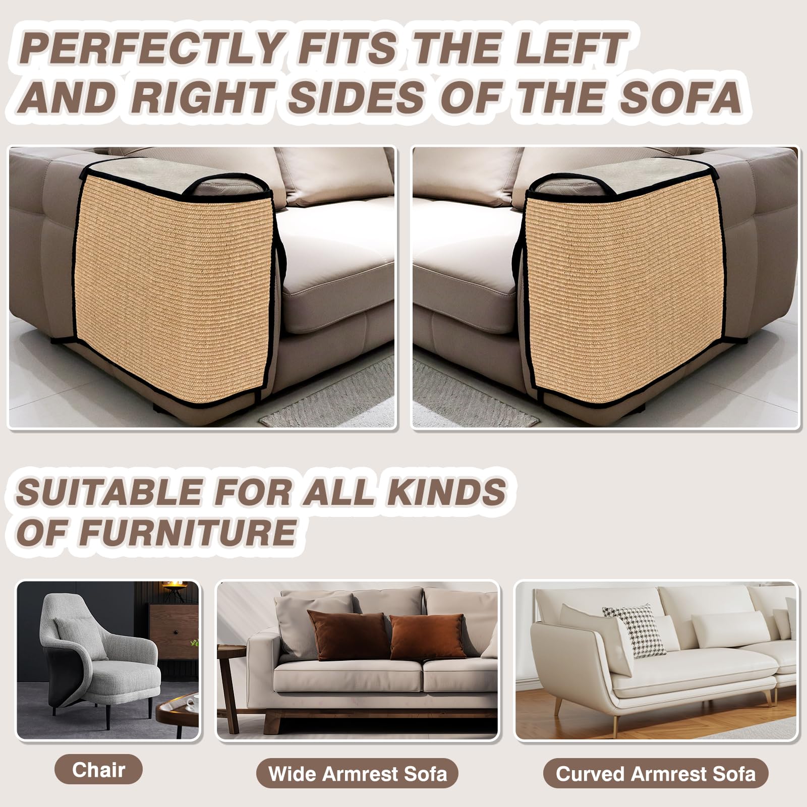Cat Scratch Furniture Protector Natural Sisal Anti-Scratching Mat For Sofa Couch Chair - Suitable For Both Left And Right Sides