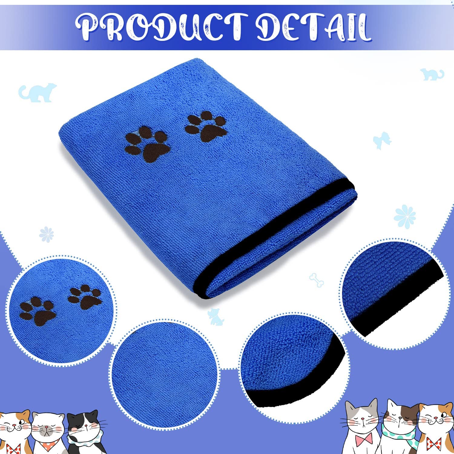 Tegeme 4 Pack Microfiber Dog Towels - Soft, Absorbent Pet Bath Towels for Dogs & Cats, Deep Blue, 35 x 20 Inch, Grooming & Drying