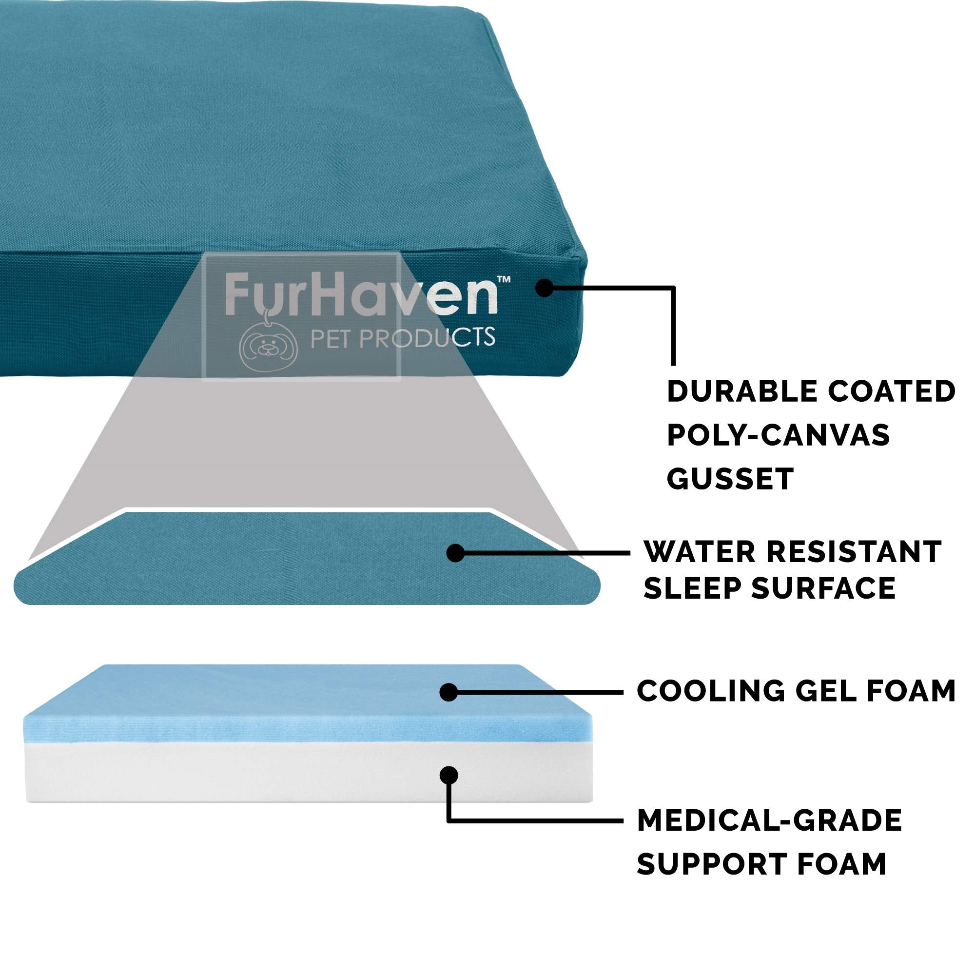 Furhaven Water-Resistant Cooling Gel Dog Bed for Large Dogs, Deep Lagoon, Jumbo Plus/XXL, 53L x 40W x 5Th