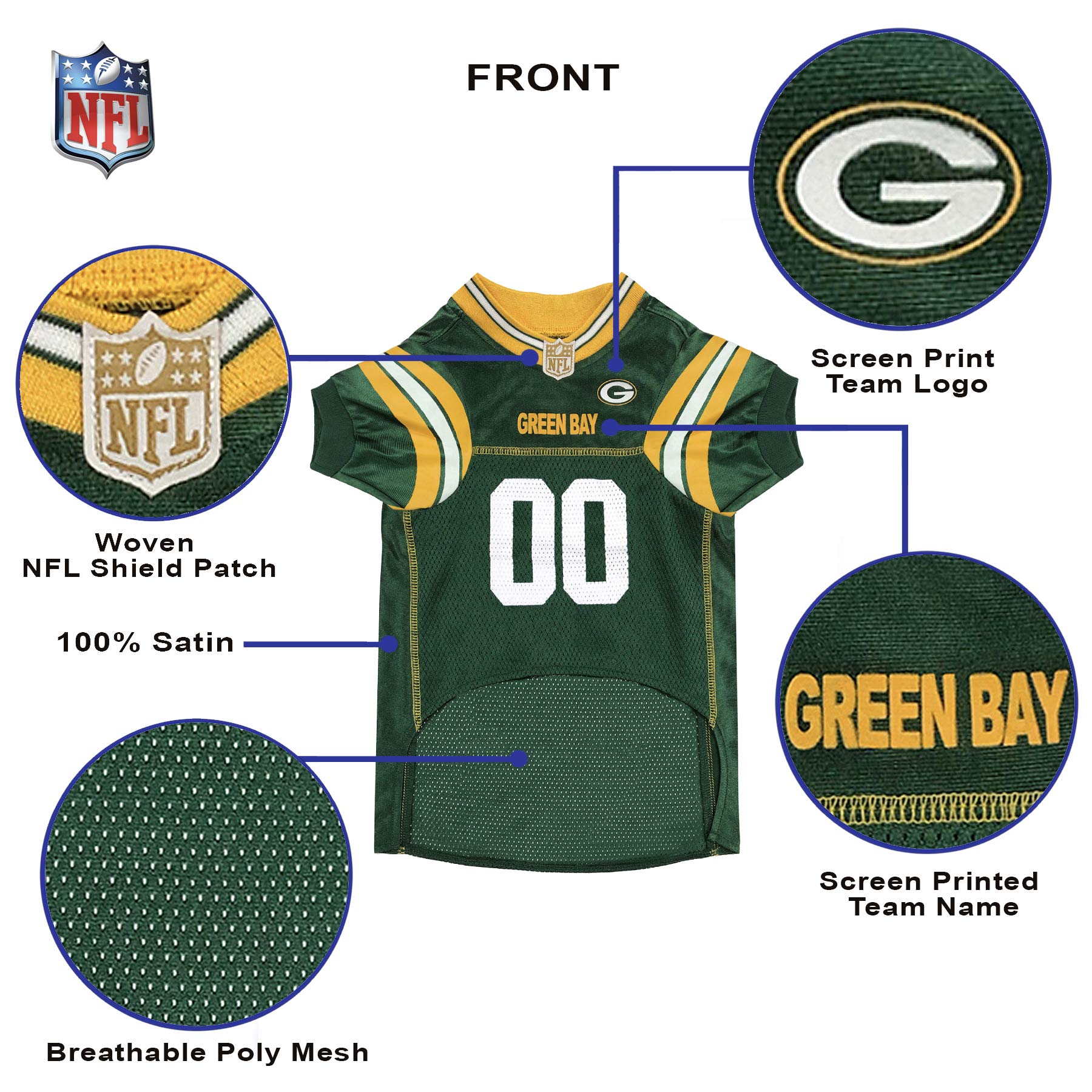 NFL Green Bay Packers Dog Jersey, Size: X-Large. Best Football Jersey Costume for Dogs & Cats. Licensed Jersey Shirt