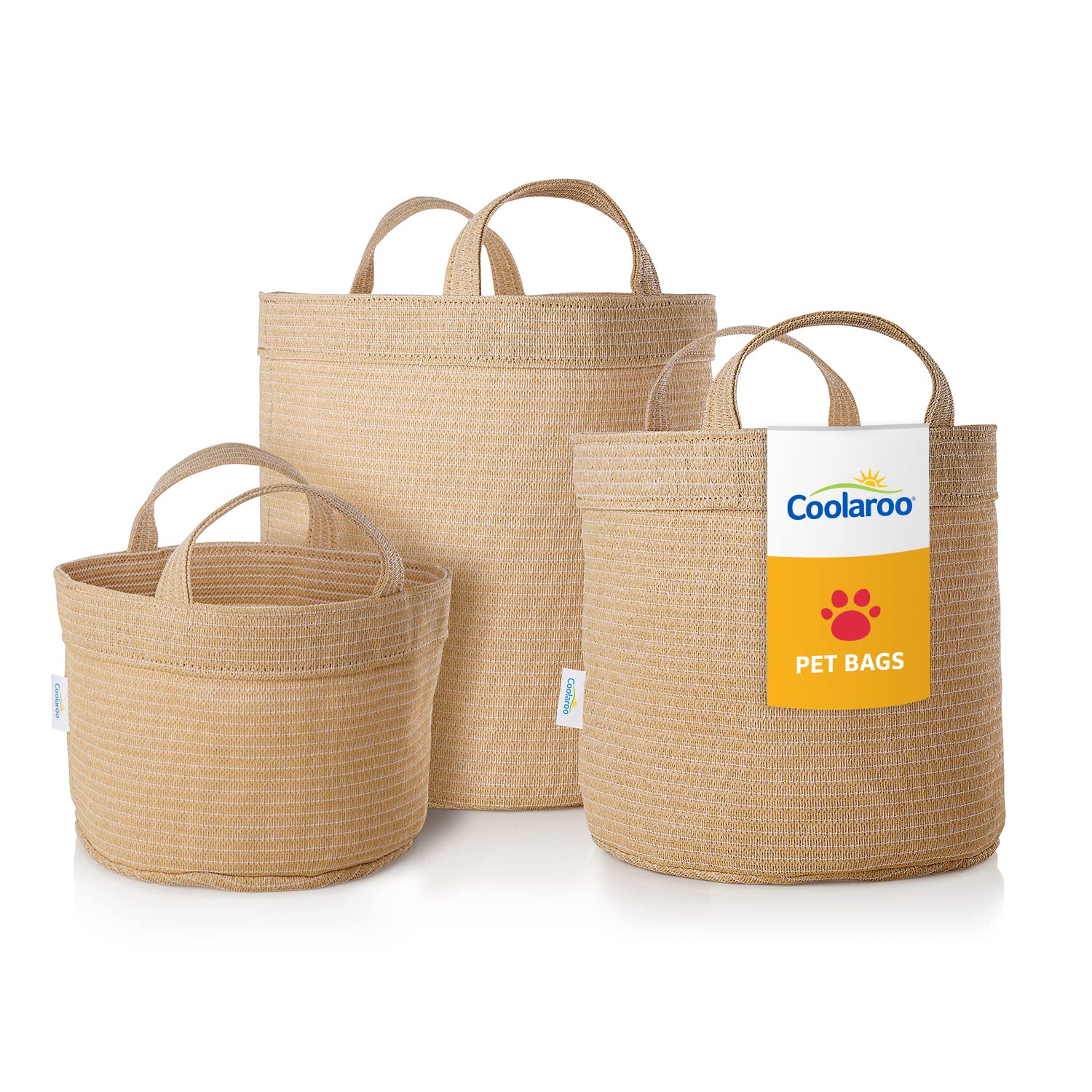 Coolaroo 3-Pack Small, Medium and Large Heavy Duty Dog Storage Toy Bin and Travel Food, Leash and Treats Bag, Desert Sand