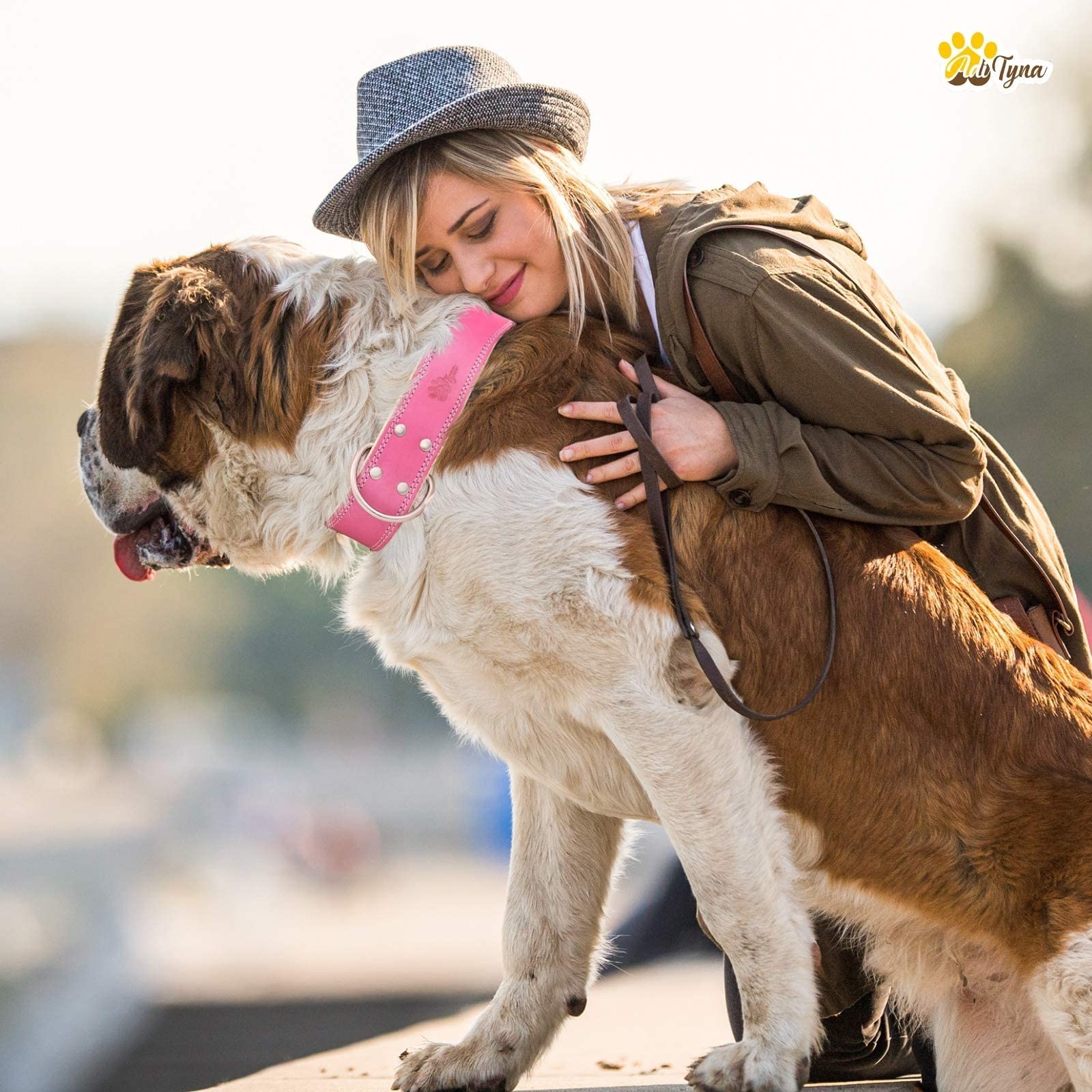 Adityna Heavy Duty Real Leather Dog Collar For Extra Large Dogs - Pink Xl Collar - Soft And Strong Thick Dog Collar With Double Metal Buckle