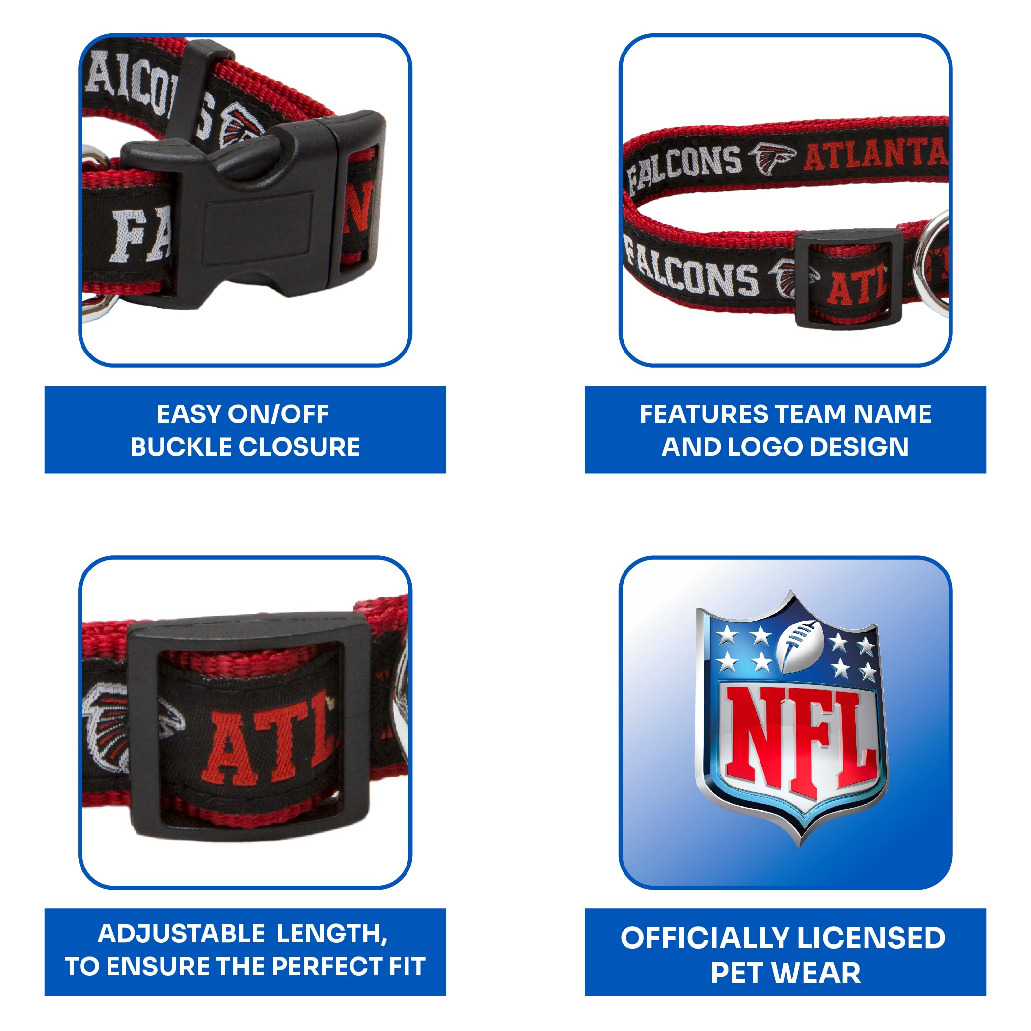 Pets First NFL Atlanta Falcons Licensed PET COLLAR, Small - Heavy-Duty, Strong, and Durable Dog Collar. Available in 31 Football