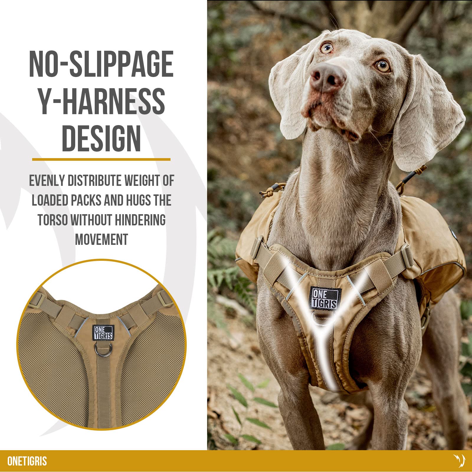 Onetigris Y-Shaped Dog Backpack No Pull Camlus Dog Saddle Bag With D-Rings, Lightweight Dog Pack Hiking Gear For Dogs Hunting Ca