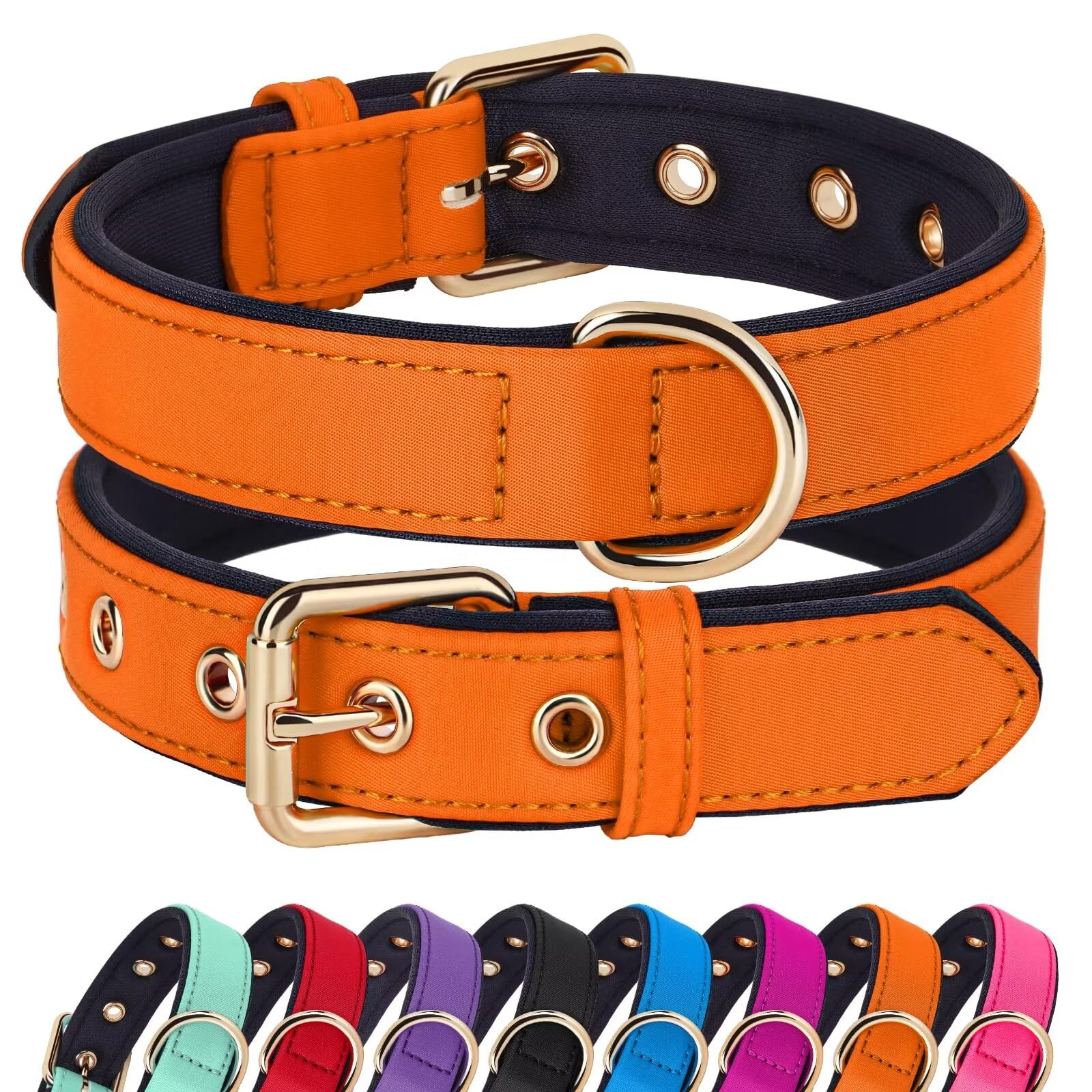 Didog Soft Padded Dog Collars For Medium Dogs, Lightweight And Breathable Dog Collar Waterproof With Metal Buckle, Orange, M