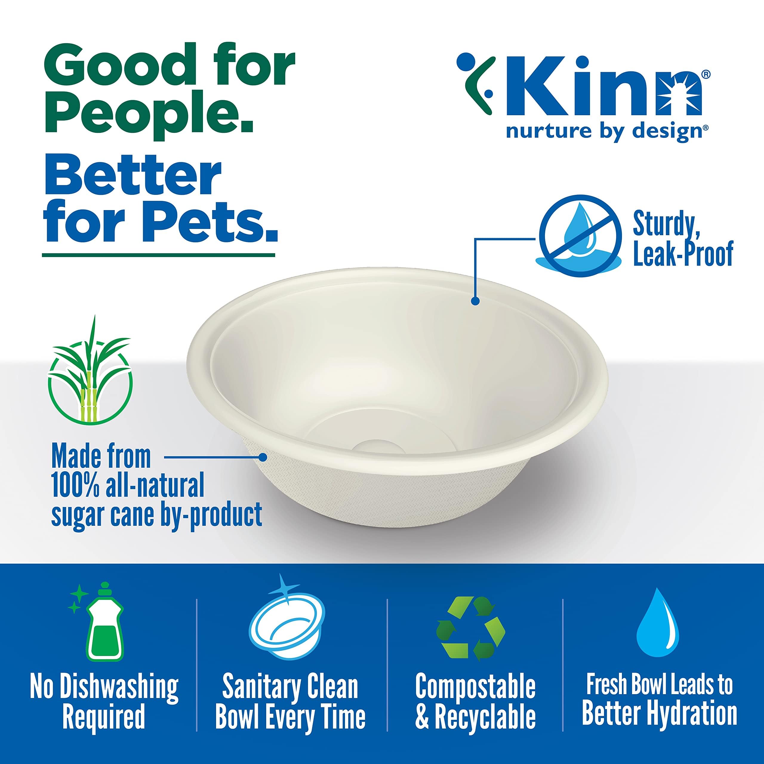 Kinn Kleanbowl Pet Bowl Stainless Steel Frame with Compostable Refills, 32 oz (Pack of 1) - Spill-Proof Stable Disposable Dog Bo