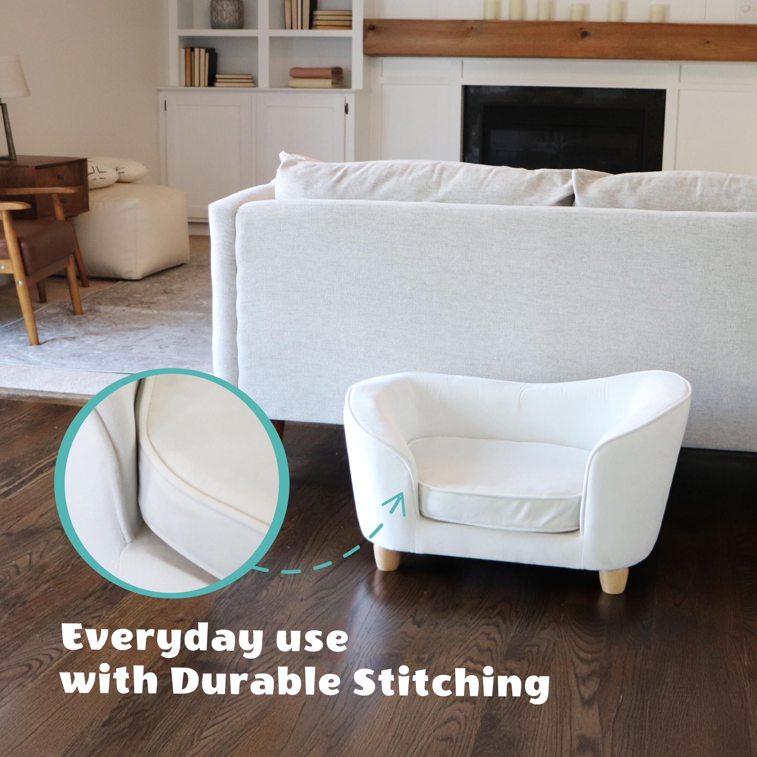 Critter Sitters 28-In. Faux-Velvet White Oval Dog Bed For Small-Sized Dogs And Cats, Stylish And Modern Dog Sofa, Comfortable An