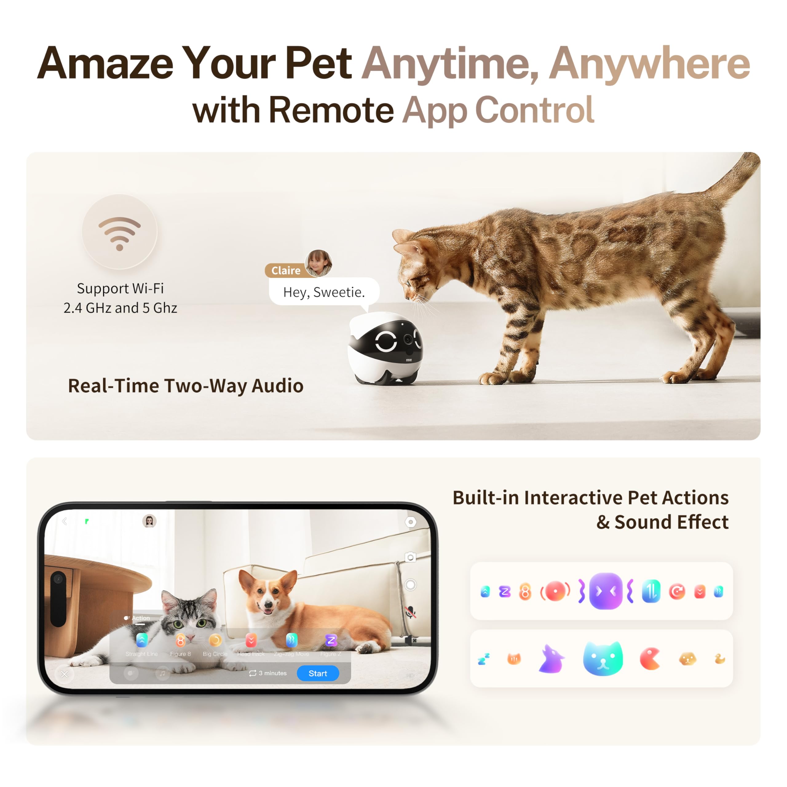 Enabot EBO ROLA Mini 2K Camera Robot: Movable Pet Camera Battery-Powered with Phone App, Indoor Cam w/One-Touch Call, 2-Way Talk