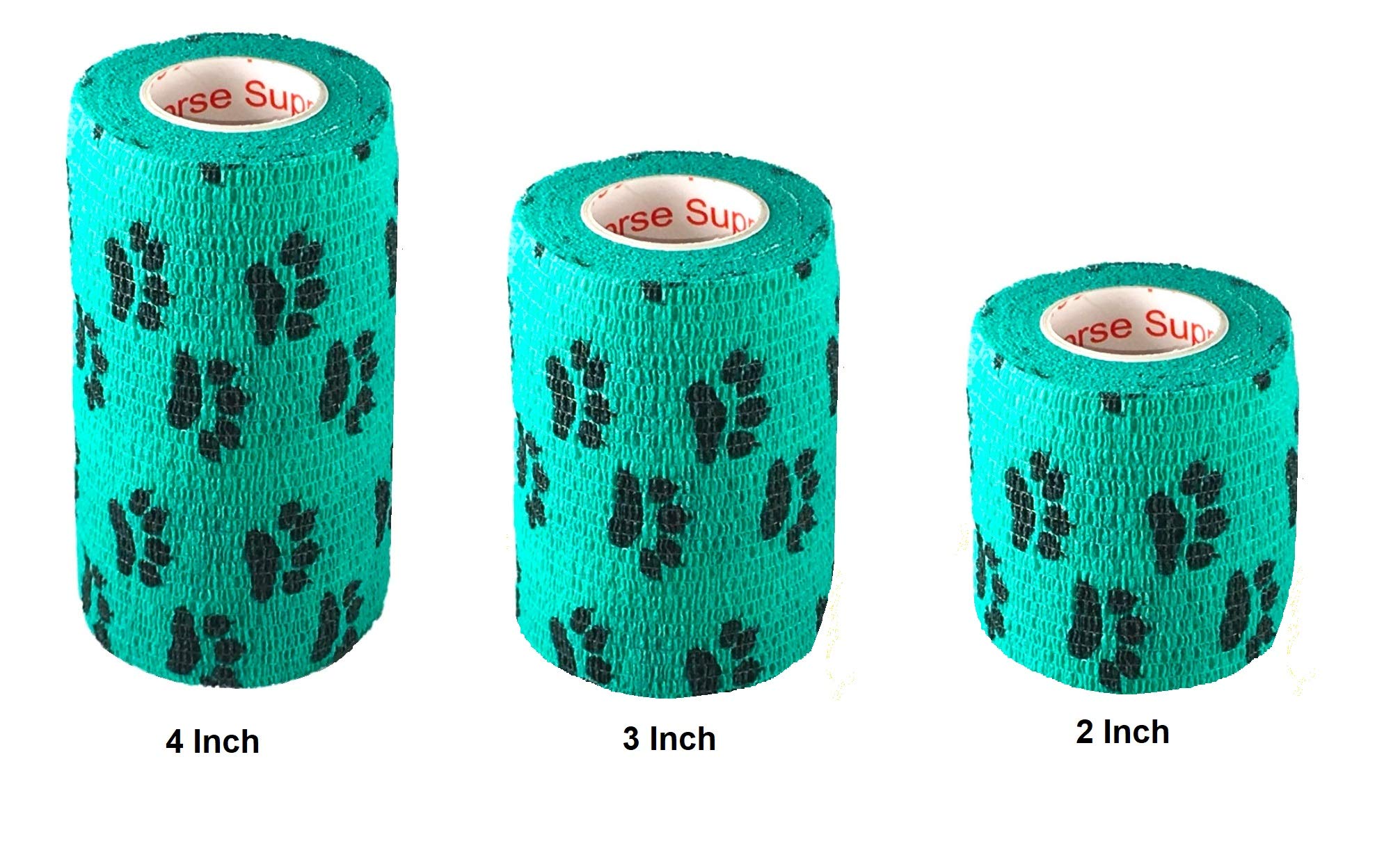 Vet Wrap Wrap Tape (Teal with Paws) (2 Pack) (4 Inch x 15 feet) Self Adhesive Adherent Adhering Cohesive Flex Self Stick Bandage