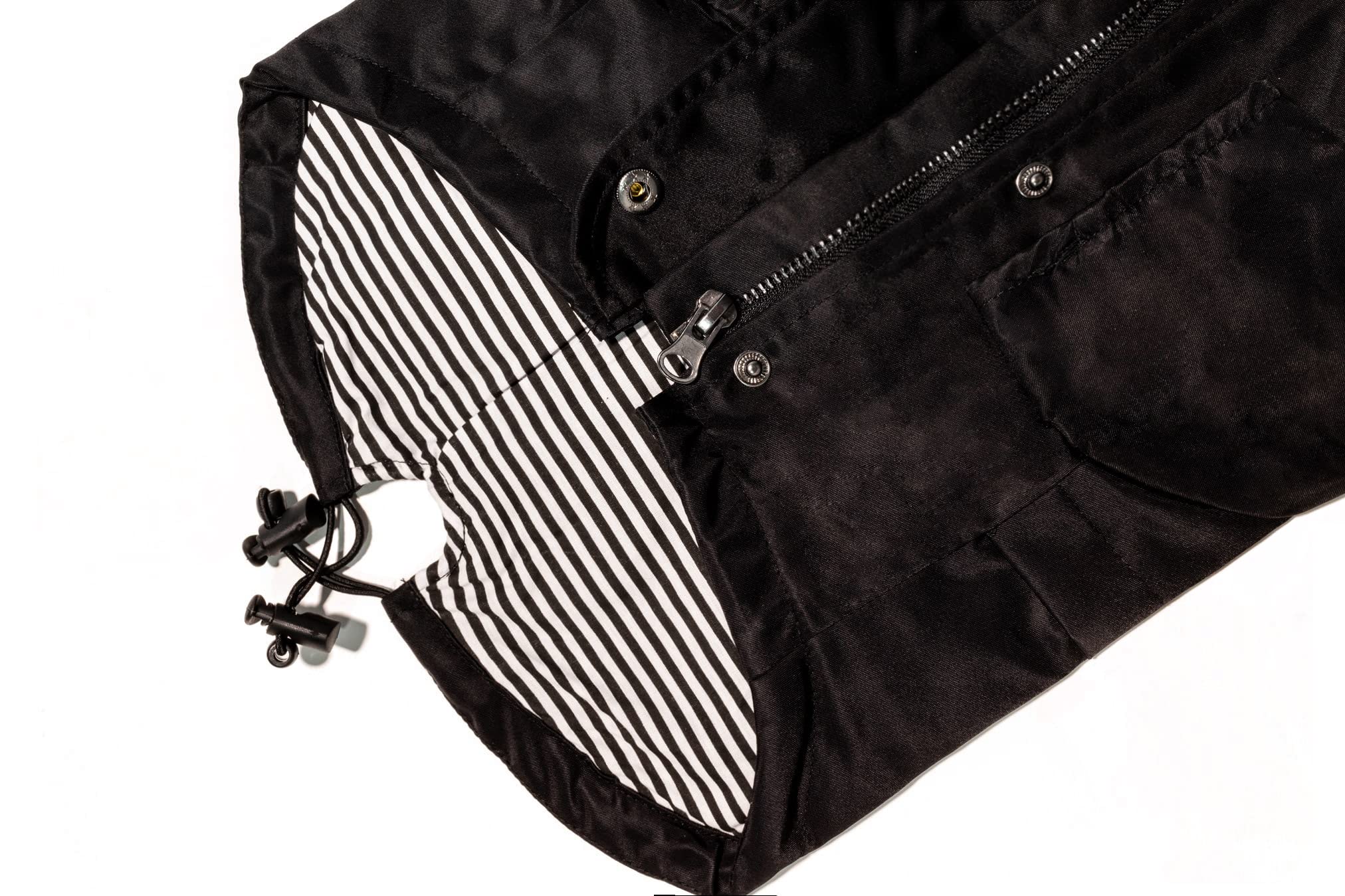 Ellie Dog Wear Midnight Black Zip Up Dog Raincoat With Reflective Buttons, Pockets, Rain/Water Resistant, Adjustable Drawstring,