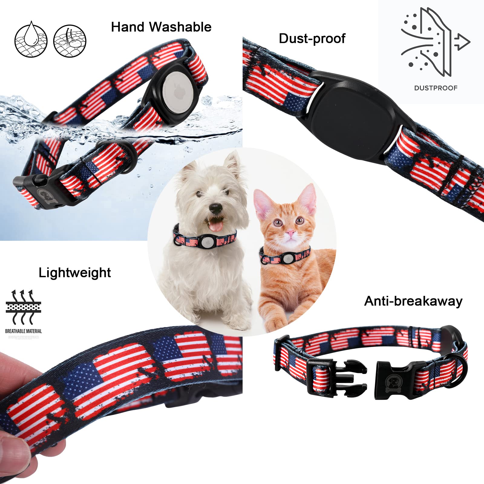 Mr.Chubbyface 4Th Of July Airtag Dog Collar Summer Dog Collars With Apple Airtag Holder For Small Medium Large Dogs