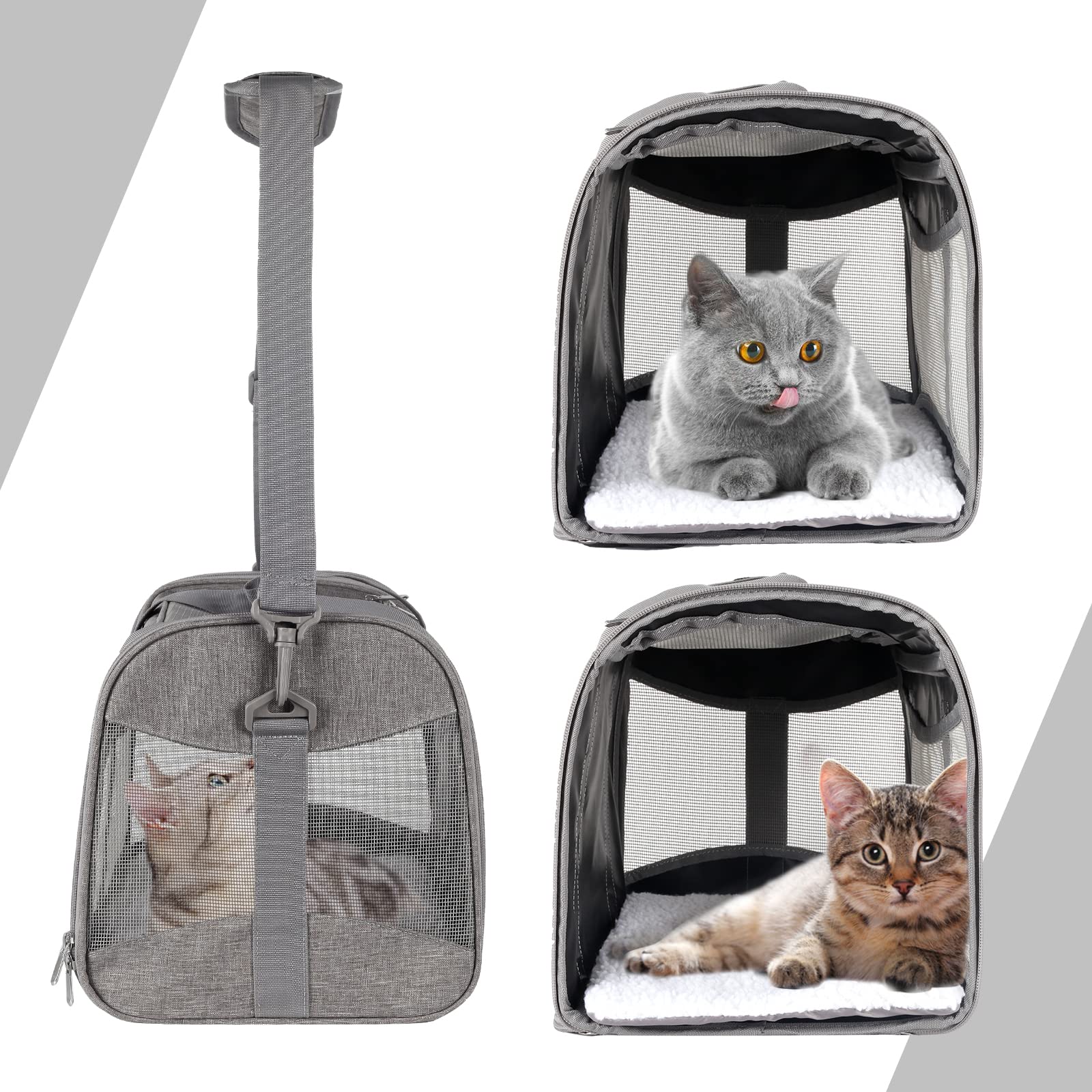 Cat Carrying Case - Pet Carrier Airline Approved, Protable And Breathable Pet Travel Carrier Removable Fleece Pad, Collapsible Cat Carrier Dog Carrier For Medium Cats Small Cats Dogs (17*11*11 Grey)