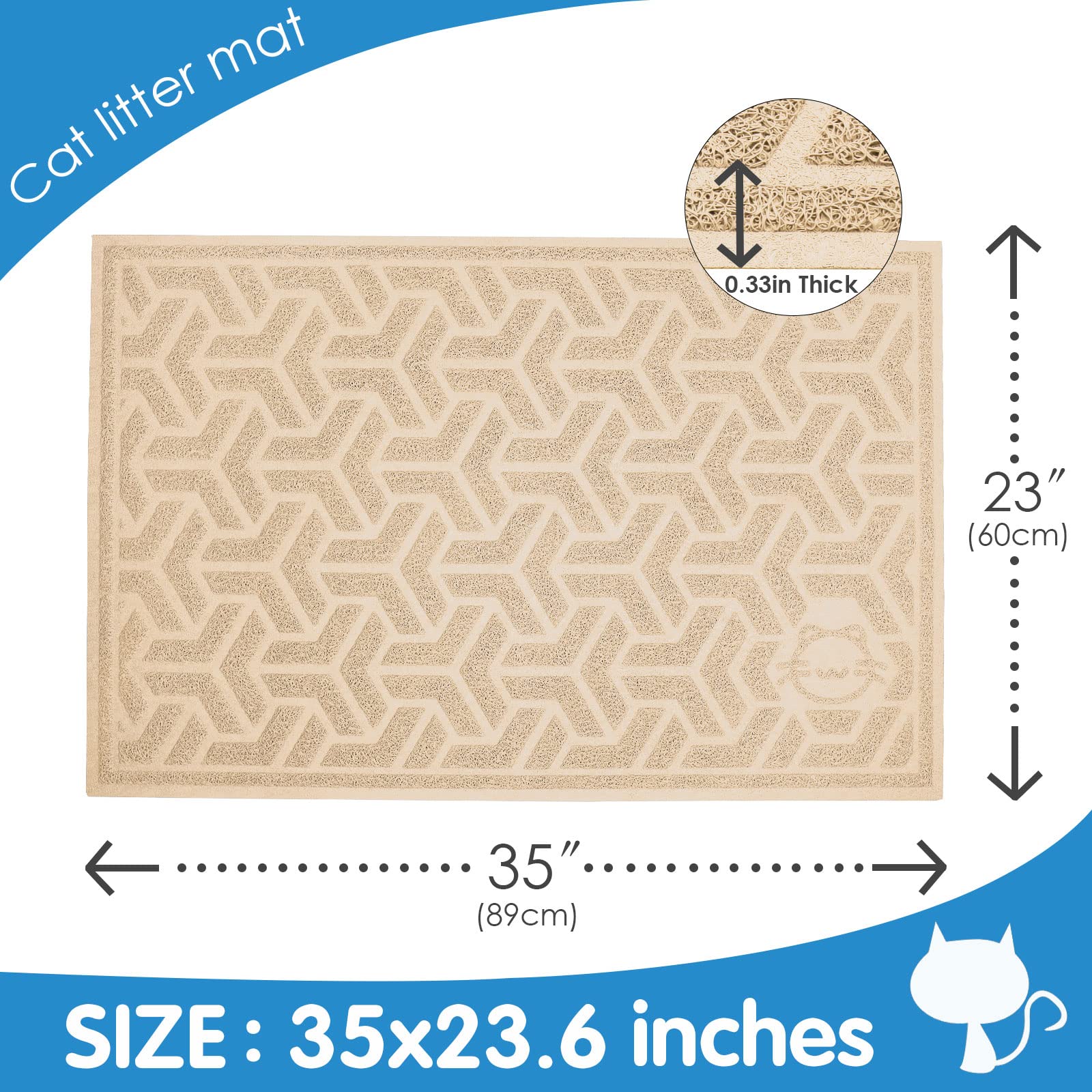 Upsky Cat Litter Mat, Soft Mat Large 35'' X 24'' Scatter Control, Waterproof Extra Large Litter Box Carpet