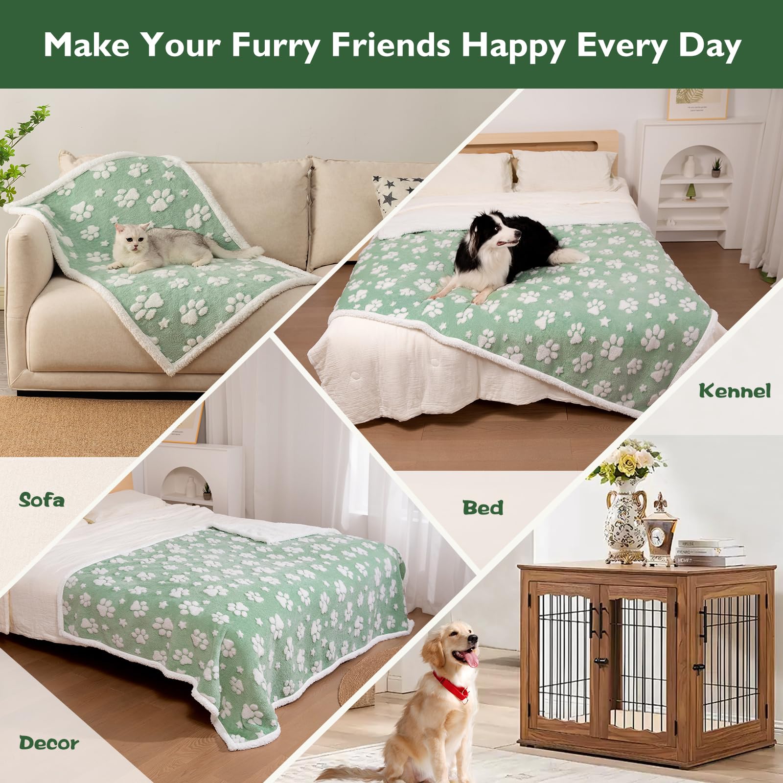 Yaning Waterproof Blanket For Dog Puppy Cat, Cute 3D Textured Paw Dog Blanket For Bed Couch Sofa, Soft Liquid Pee Proof Pet Furn