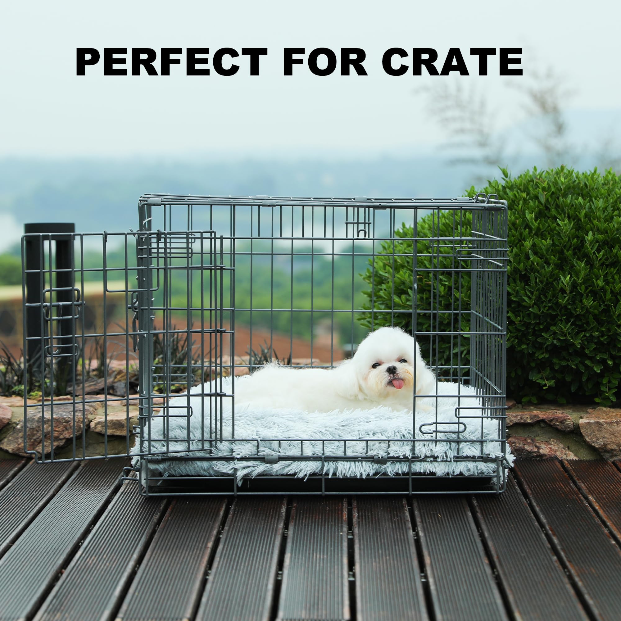 Bedfolks Plush Dog Crate Pad, Washable Faux Fur Bed For Small Dogs & Cats - 17'X12', Light Grey