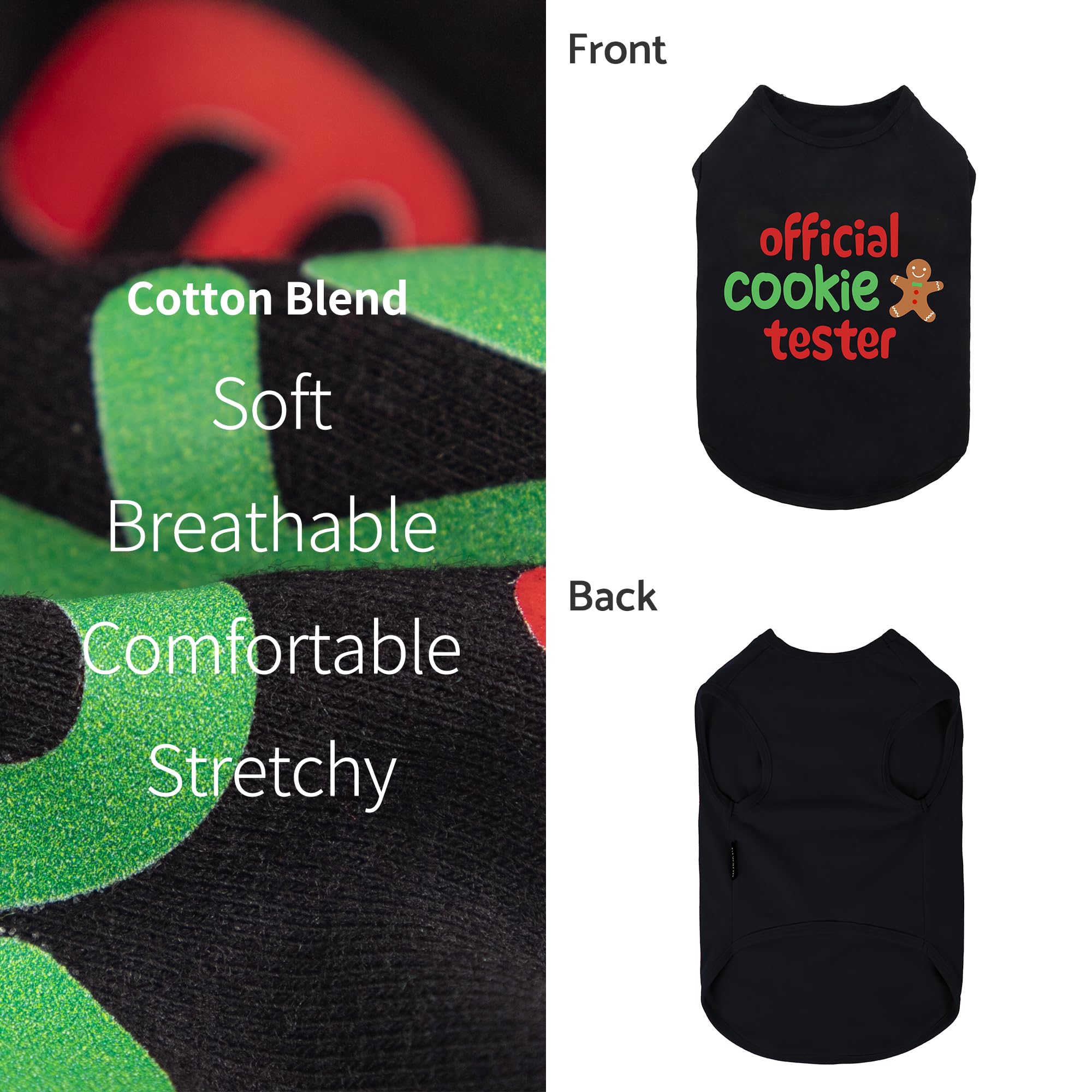 Fitwarm Official Cookie Tester Funny Dog Shirt, Christmas Dog Clothes For Small Dogs Boy Girl, Holiday Doggy Tshirt, Pet Outfit,