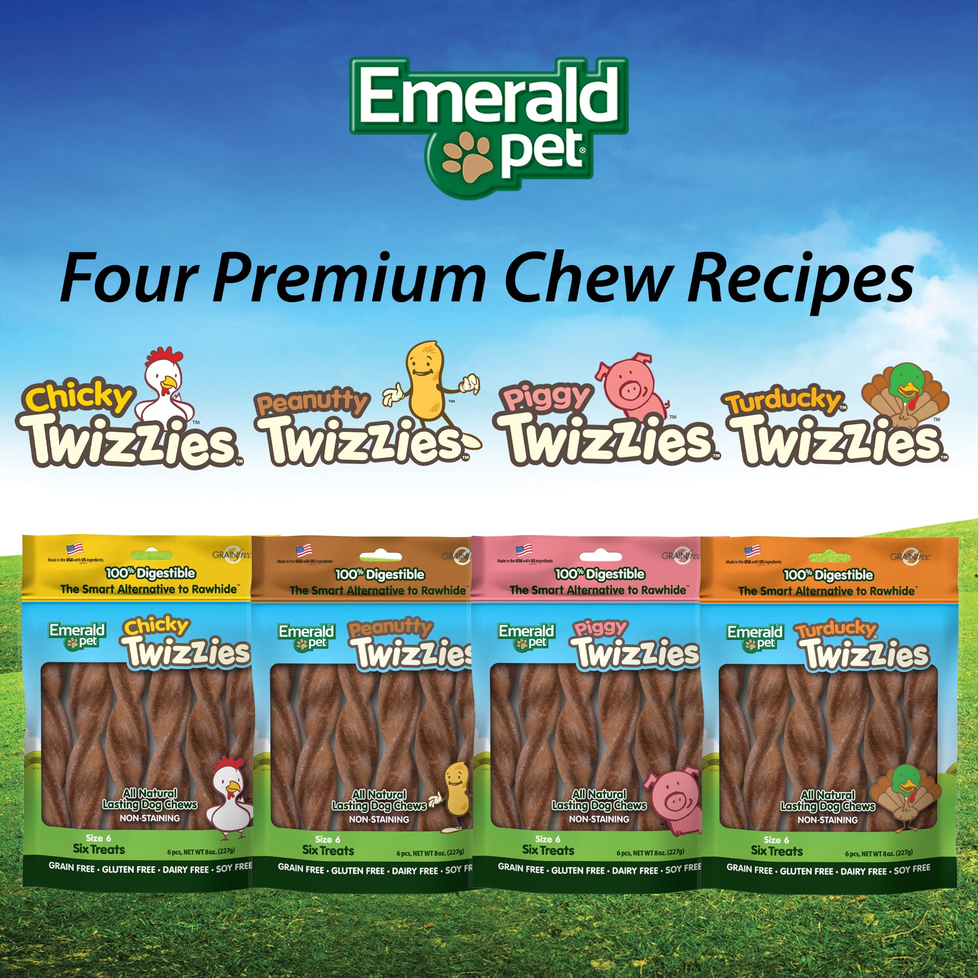 Emerald Pet - Dog Chews, Chew Treats, Rawhide Free, All-Natural Chew Sticks, Lasting Dog Treat, 100% Digestible, Grain-Free, Glu