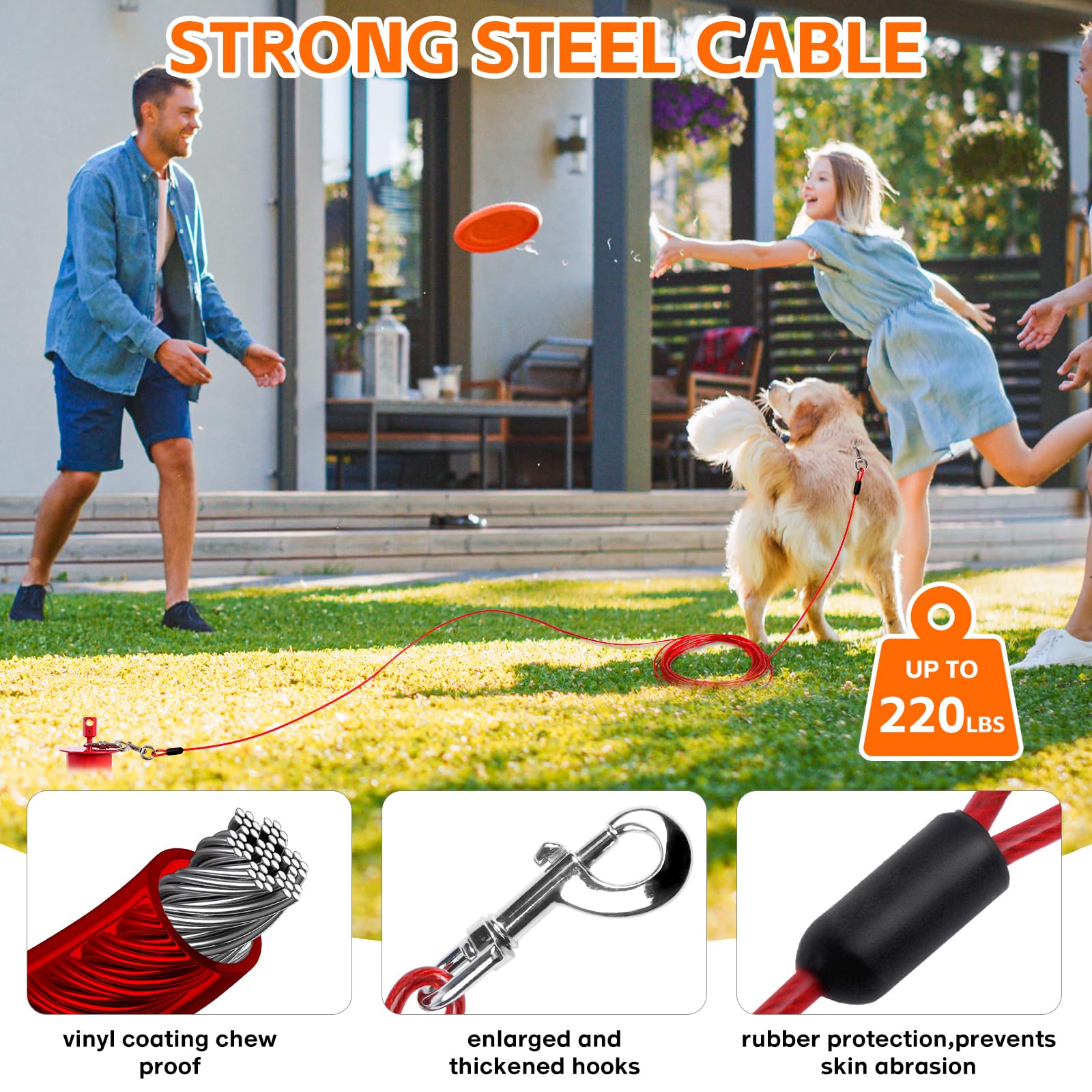 Snagle Paw Dog Tie Out Cable & Stake With Lock Cap - 20Ft Heavy Duty Rust Proof Cable, 360 Swivel Dog Yard Leash & Stake Up To 2