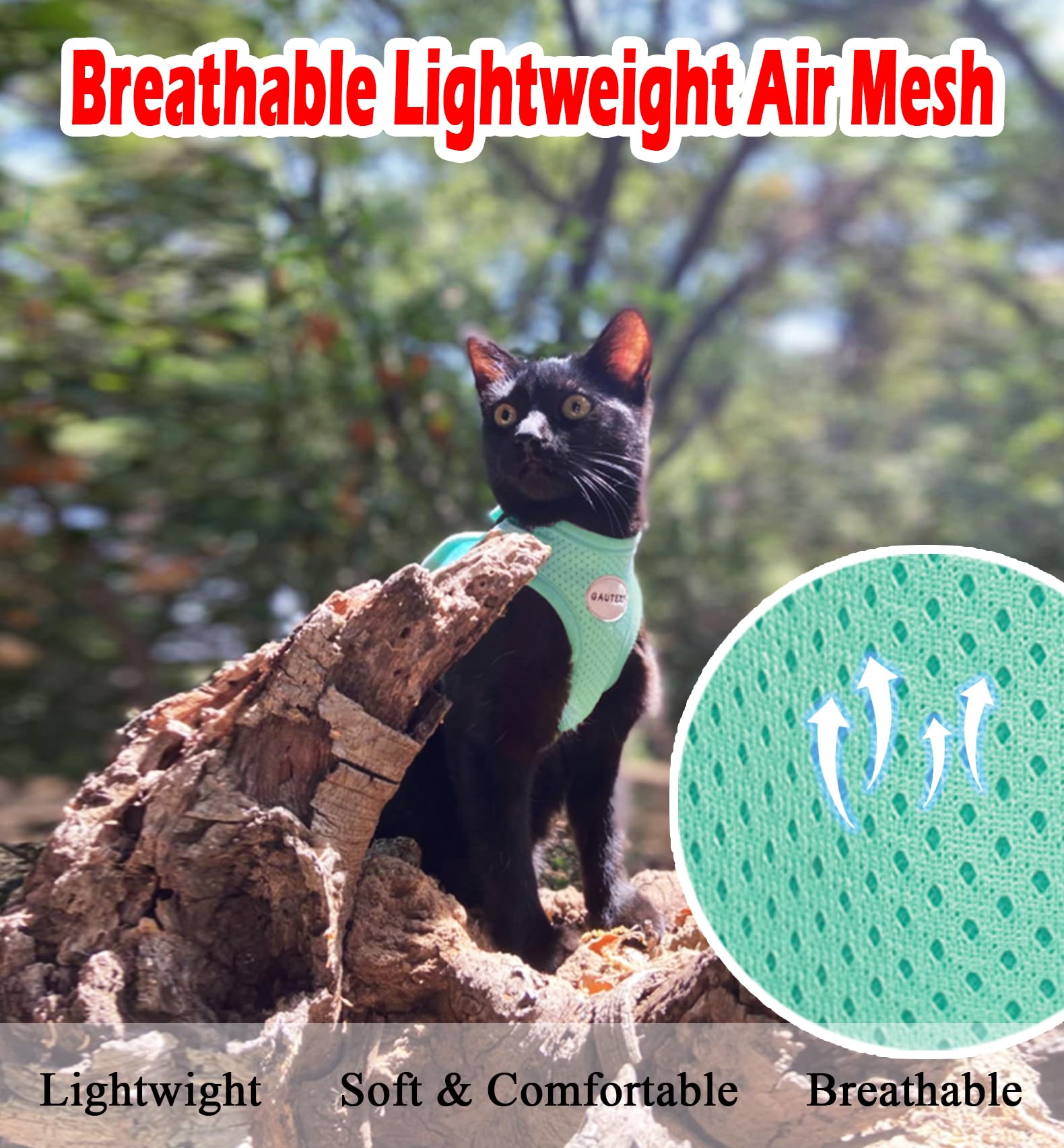 GAUTERF Adjustable Reflective Cat and Puppy Harness with Leash Set, Escape Proof Soft Mesh Vest, Cyan, XS (Chest: 6 - 8)