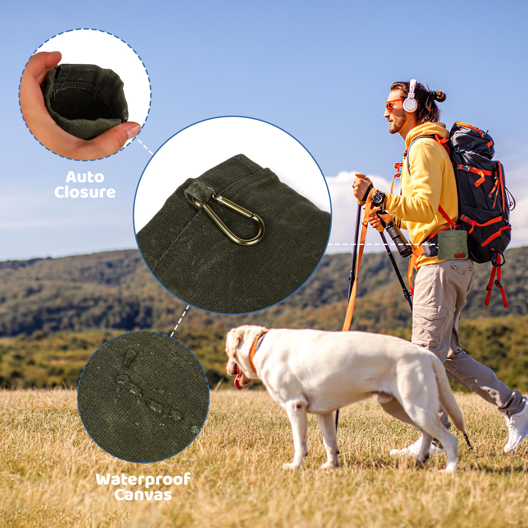 cambk Dog Treat Pouch Training Kit for Keychain, Small Puppy Treat Bag with Clip for Leash on The go, Hands Free Auto Closure Po