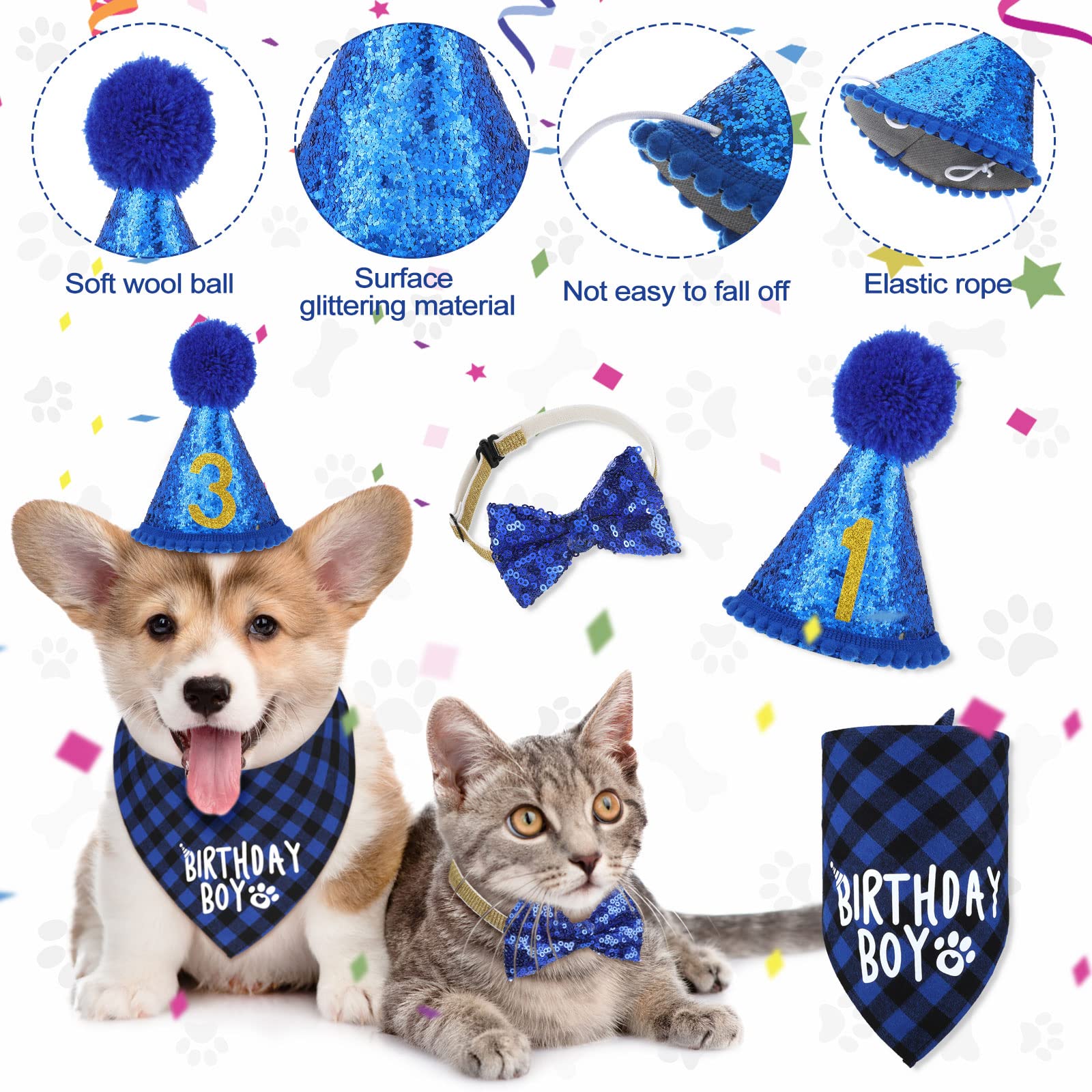 Dog Birthday Party Supplies Birthday Boy Girl Cake Bandana Triangle Scarf Clothes Shirt Cute Dog Hat Dog Bow Tie Collar With 0-8 Numbers For Dog Puppy 1St Birthday Party Outfit(Cute Style)