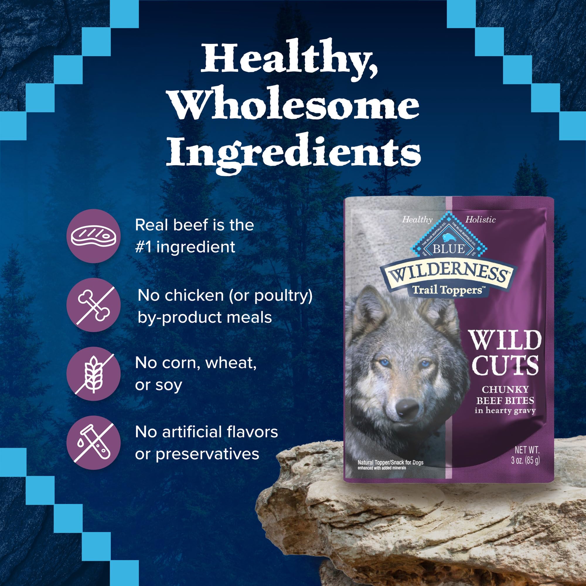 Blue Buffalo Wilderness Trail Toppers Wild Cuts Wet Dog Food, High-Protein & Grain-Free, Made with Natural Ingredients, Chunky B
