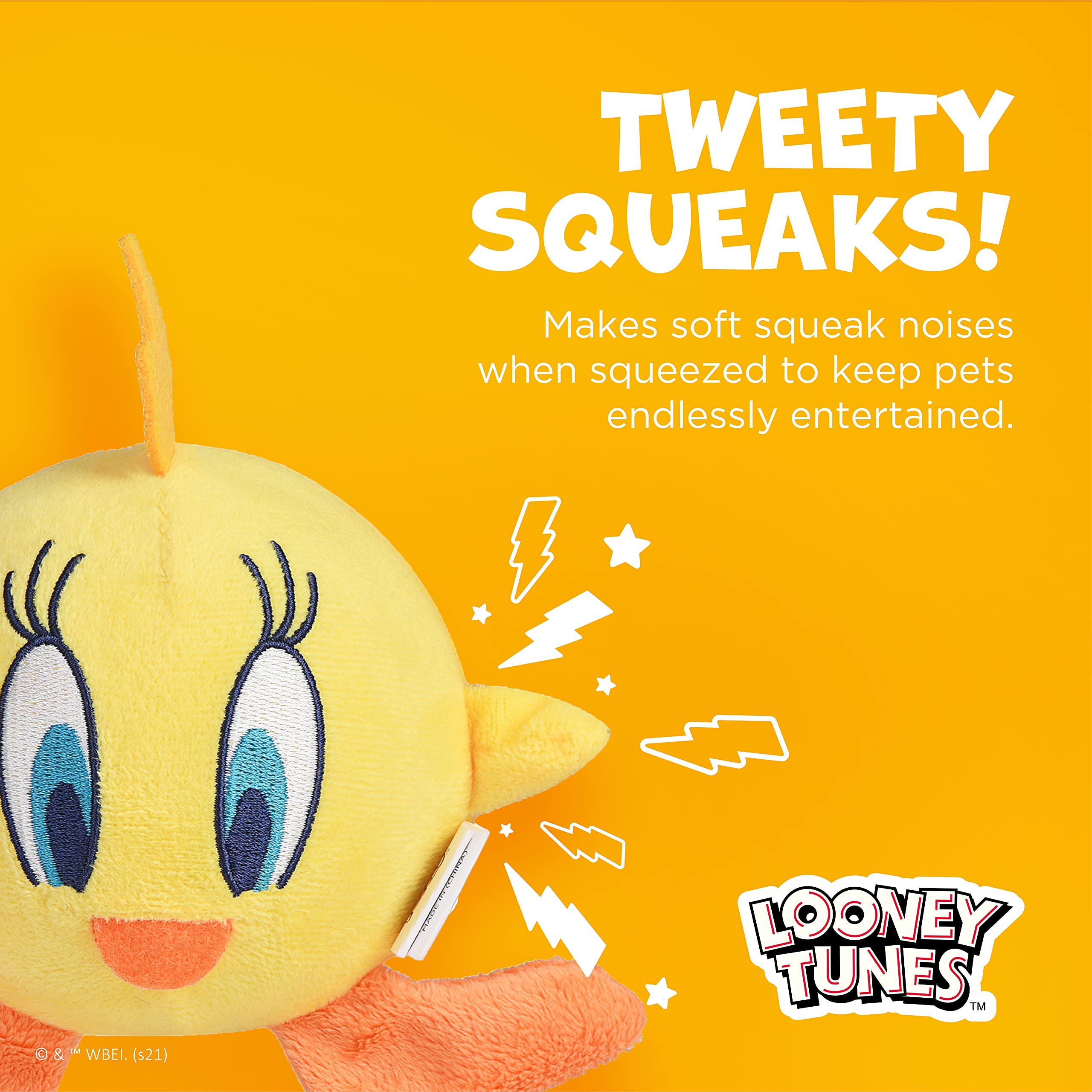 Looney Tunes For Pets Yellow Tweety Bird Ball Body Plush Dog Toy For All Dogs | Squeaky Toy For Dogs Chew Toy | Tweety Bird Character Soft Plush Stuffed Dog Toy