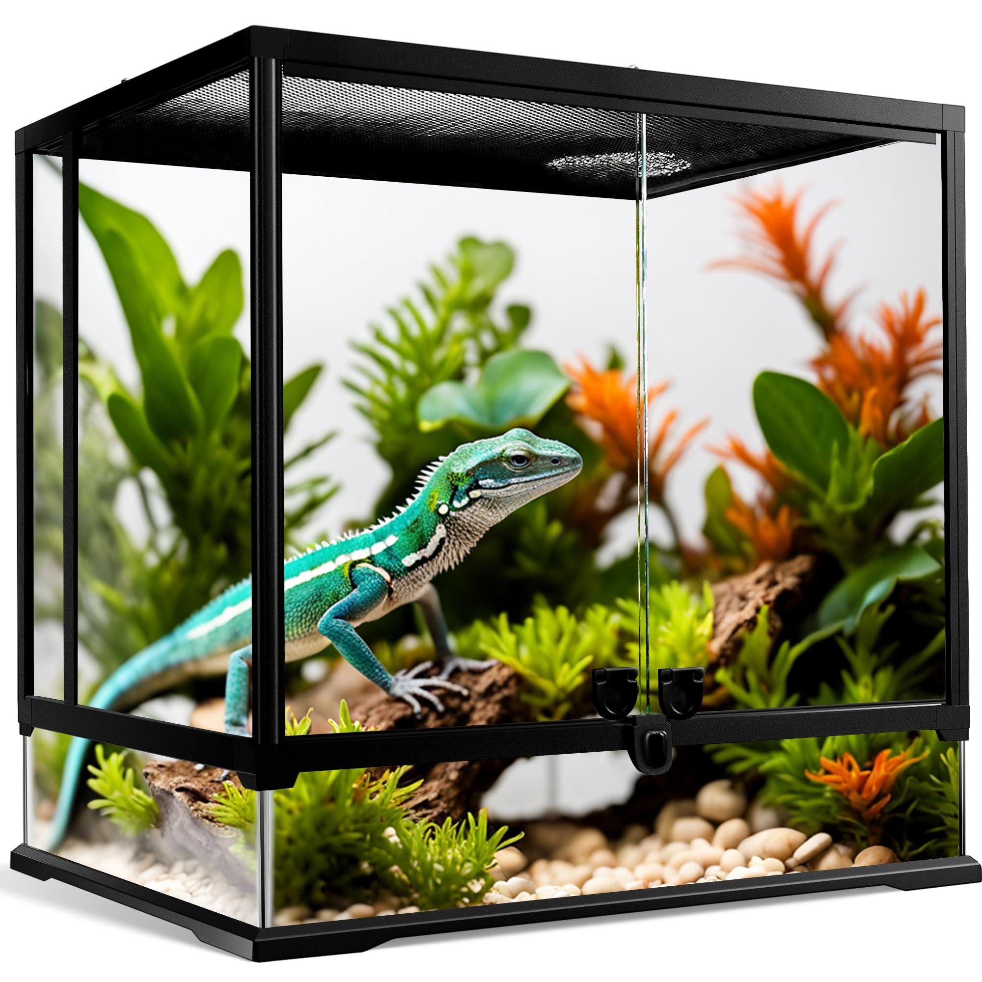 Neptonion 43 Gallon Professional Glass Terrarium 24''X18''X24'' Durable Reptile Habitat Tank With Heat Resistant Aluminum Alloy 