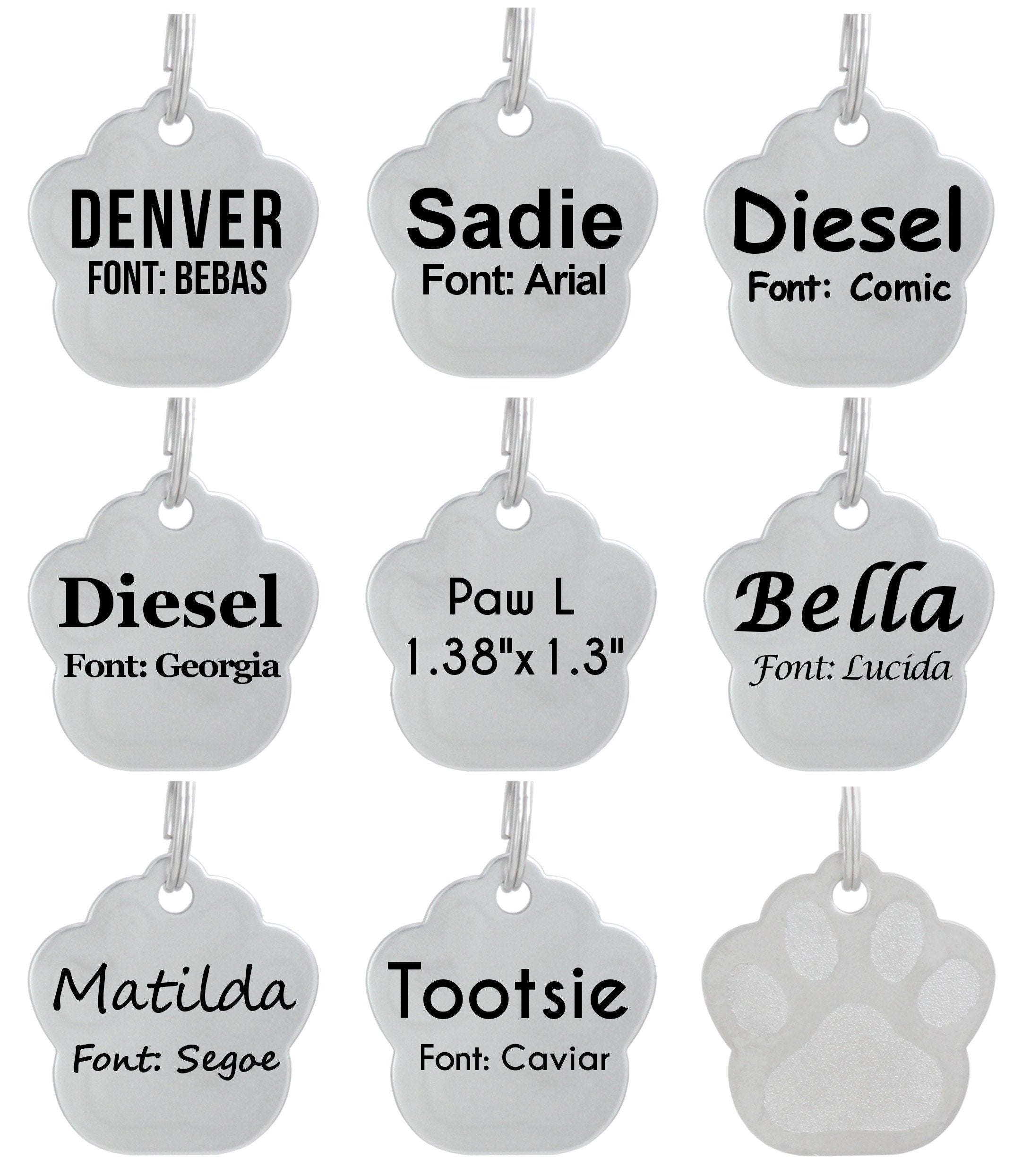 Laser Etched Stainless Steel Pet ID Tags Custom Personalized for Dog & Cat Paw Print Bone Round Tag (Paw L)