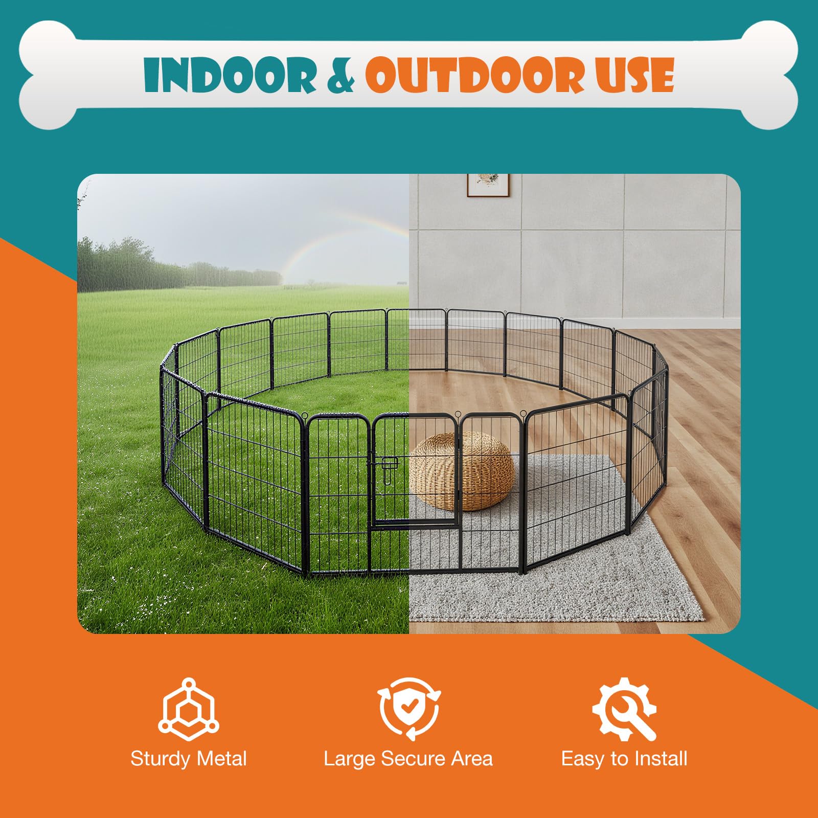 OLIXIS Dog Playpen 16 Panels 32 inch Dog Pen Indoor Heavy Duty Puppy Exercise Pen Metal Pet Fence for RV Camping Yard Garden