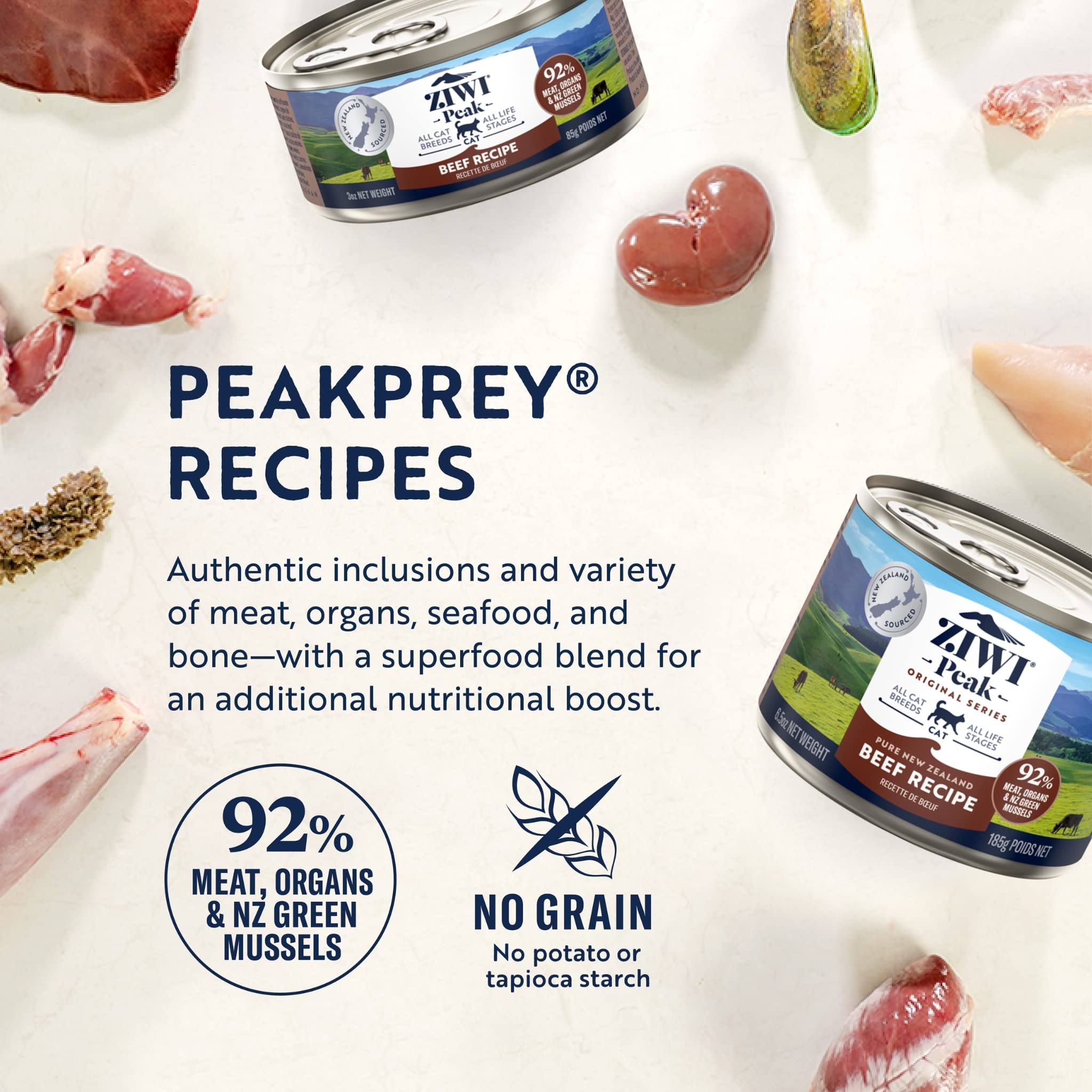 ZIWI Peak Canned Wet Cat Food - All Natural, High Protein, Grain Free, Limited Ingredient, with Superfoods (Beef, Case of 24, 3o