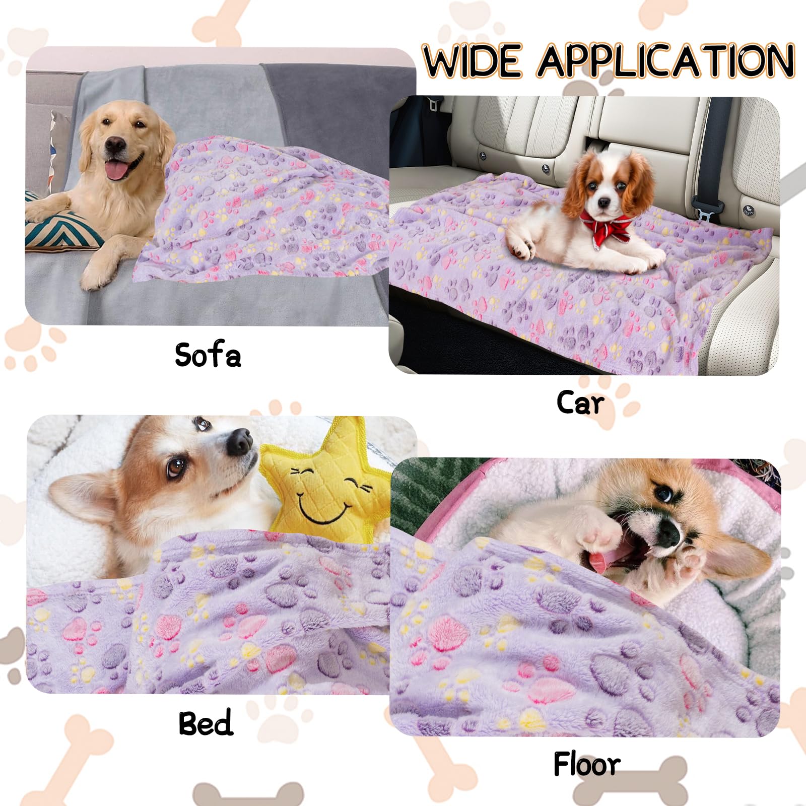 Rezutan Dog Blankets 3 Pack Large Medium Dog Cat Soft Fuzzy Washable Comfort Flannel Fuzzy Soft Pet Blankets, 41 X 31 Inch,Tan/P