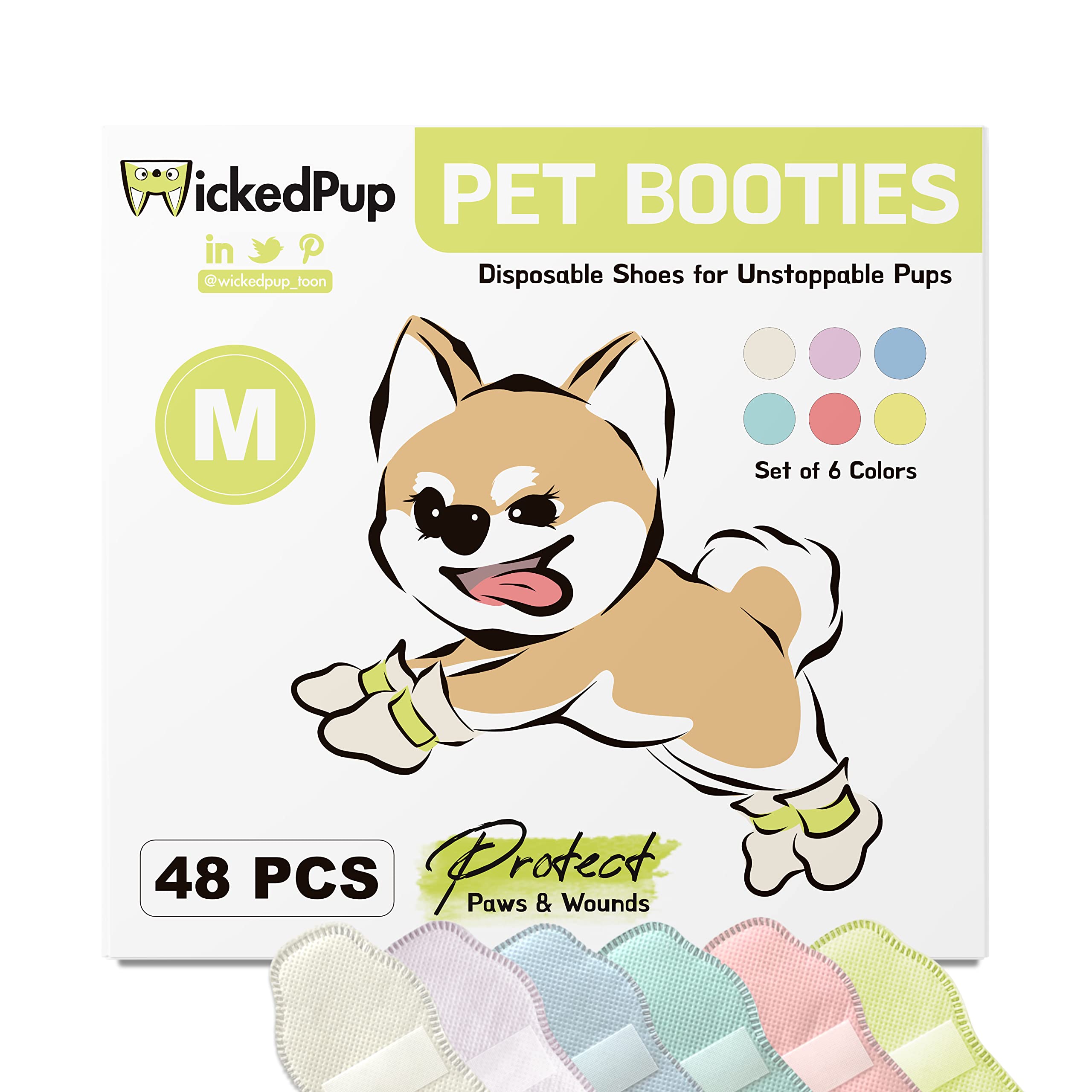 Wickedpup Pet Booties For Dogs & Cats, 48Ct | Disposable Socks To Stop Licking | Puppy Shoes For Paw Protection Against Heat, Hot Pavement, Snow | Wound Recovery Boots (M For Small Dog Breeds)