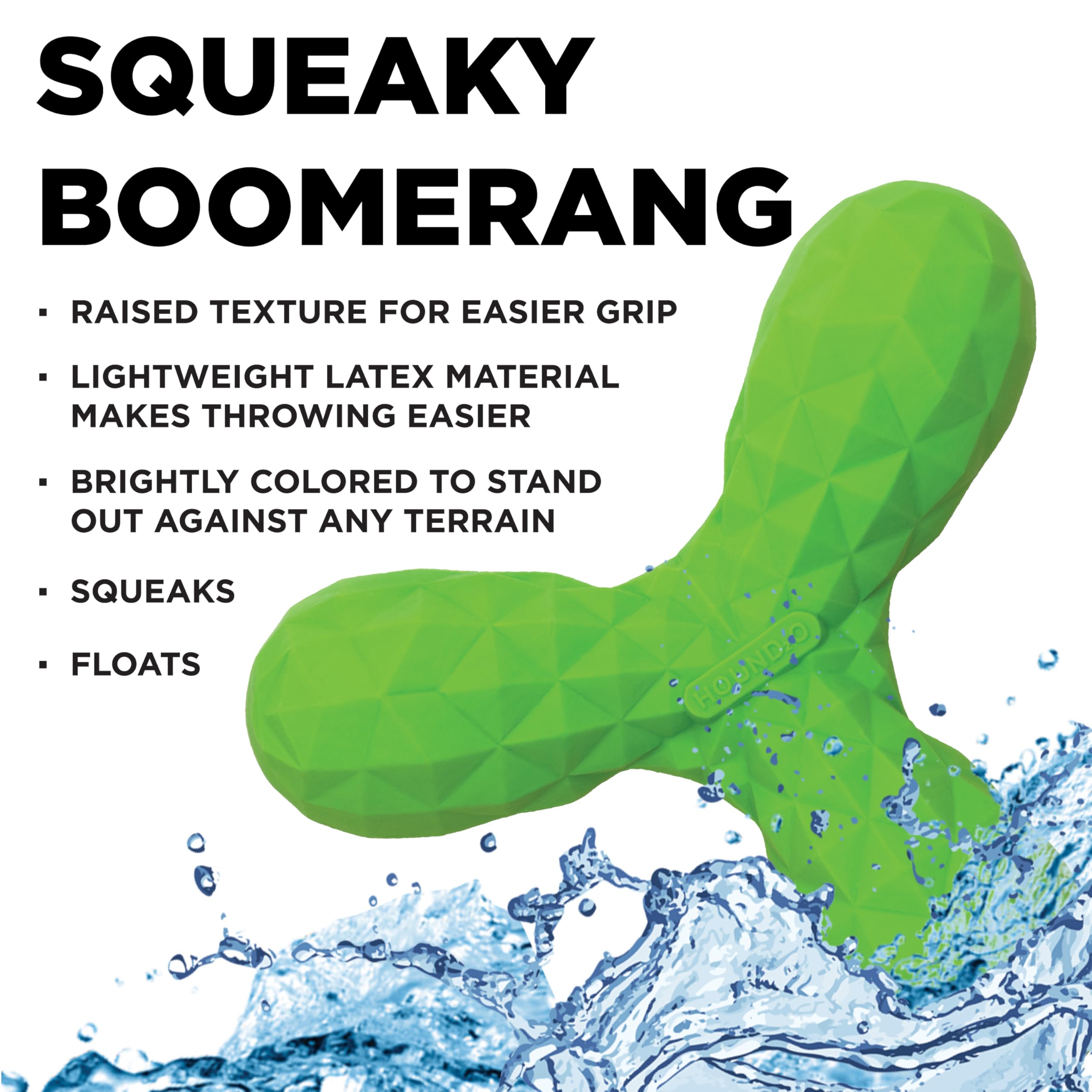Hound2O Outdoor Dog Toys | Squeaky Boomerang Chew Toy For Dogs | Bright Green Color For Interactive Play | Durable Toy Made From