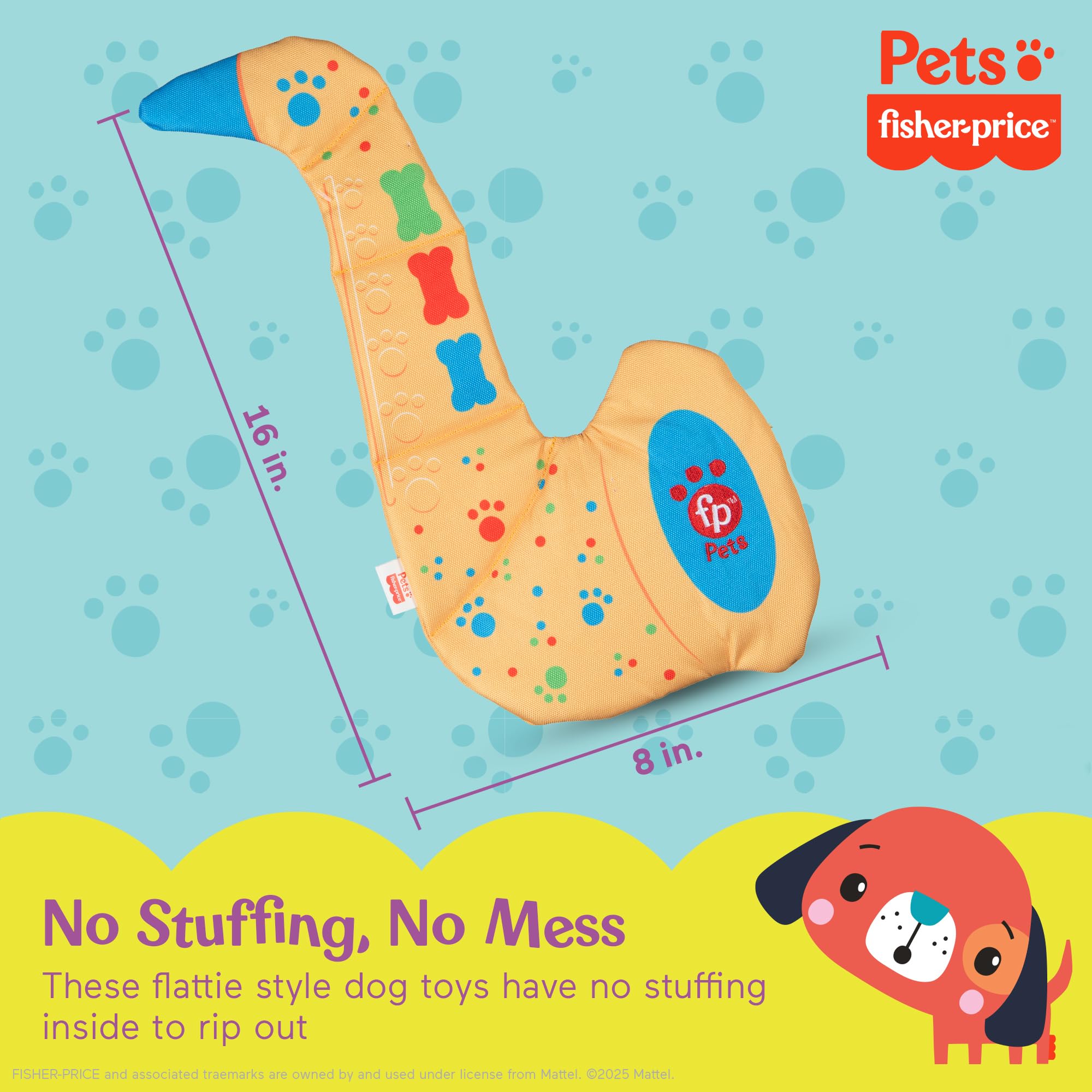 Fisher-Price for Pets SaxBone Rip and Reveal Dog Toy, Flattie Style Dog Toy with No Stuffing, Stuffing-Free Dog Toy, Bonus Toy I