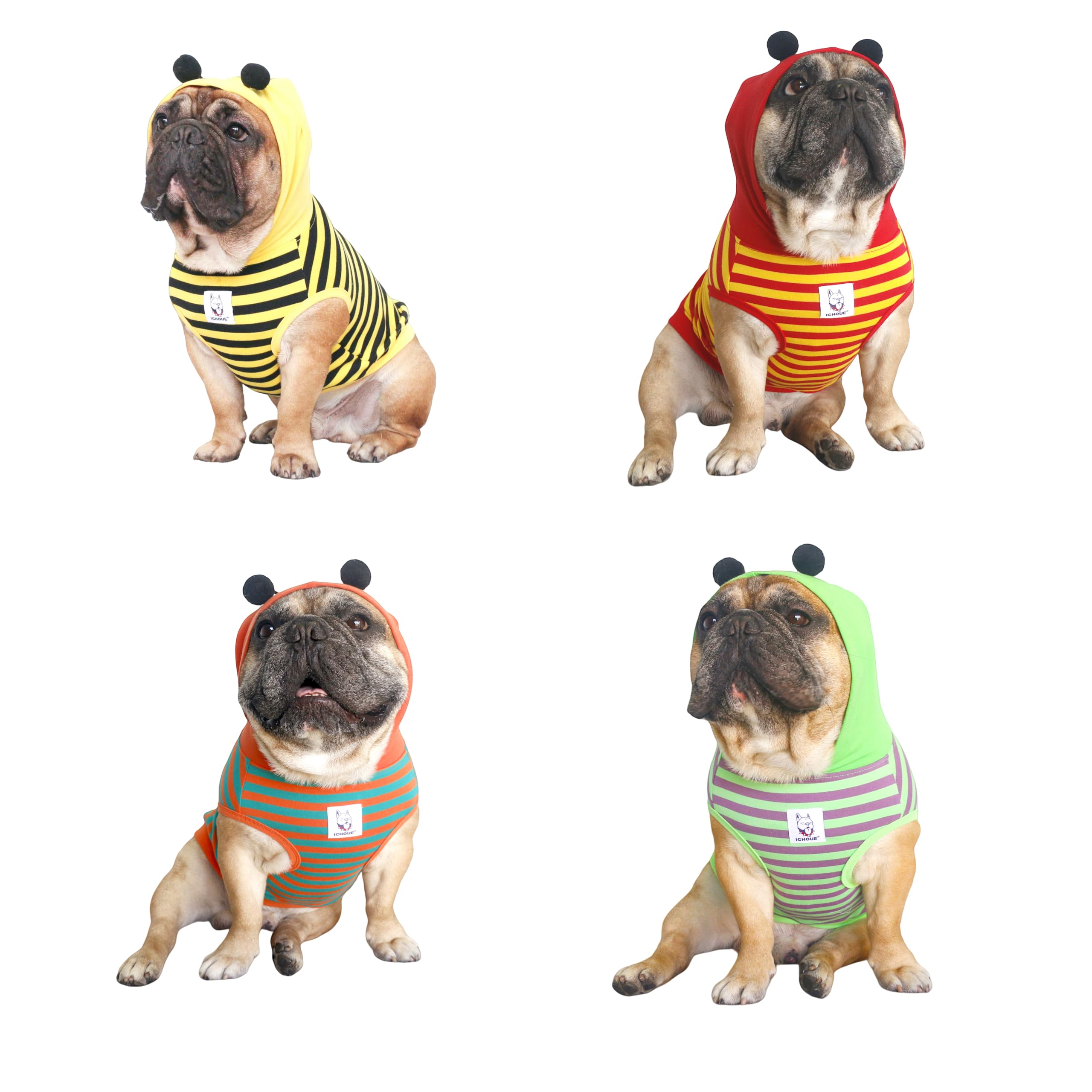 iChoue Pug Bumble Bee Costumes Clothes Hoodies Shirts Vest for Medium Dogs Cold Weather Winter Coats French Bulldog Frenchie Eng