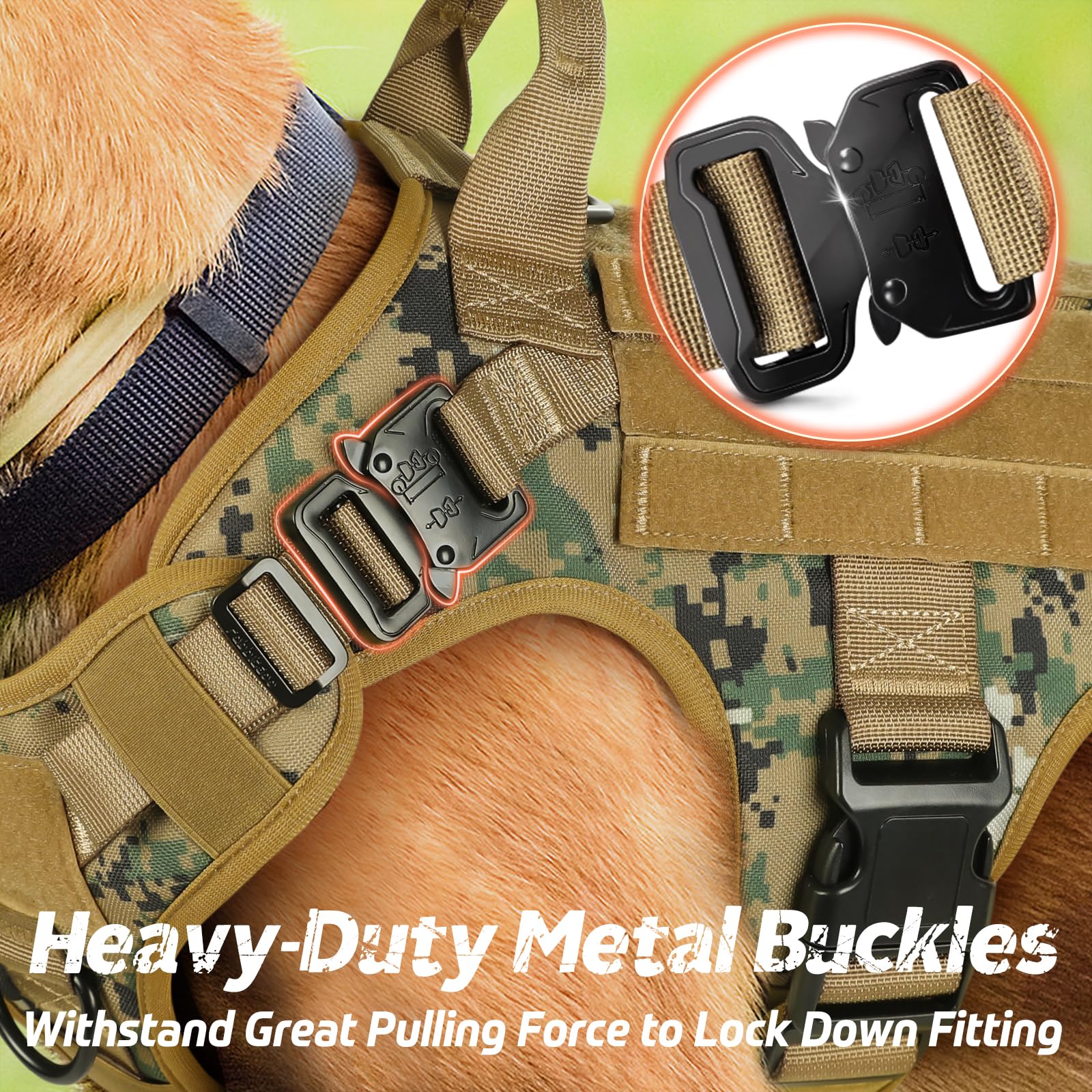 Rabbitgoo Tactical Dog Harness For Large Dogs, Heavy Duty Dog Harness With Handle, No-Pull Service Dog Large Breed, Adjustable M