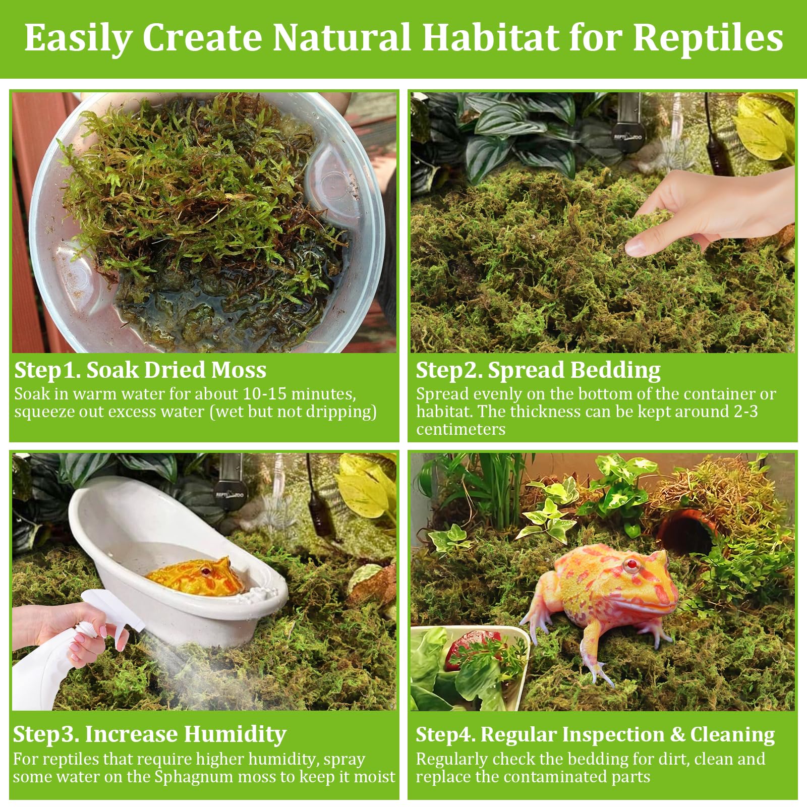 Legigo 3.5 Oz Sphagnum Moss For Reptile- 4 Qt Natural Reptile Moss Terrarium Moss Substrate, Snake Tank Moss Peat Moss Reptile B