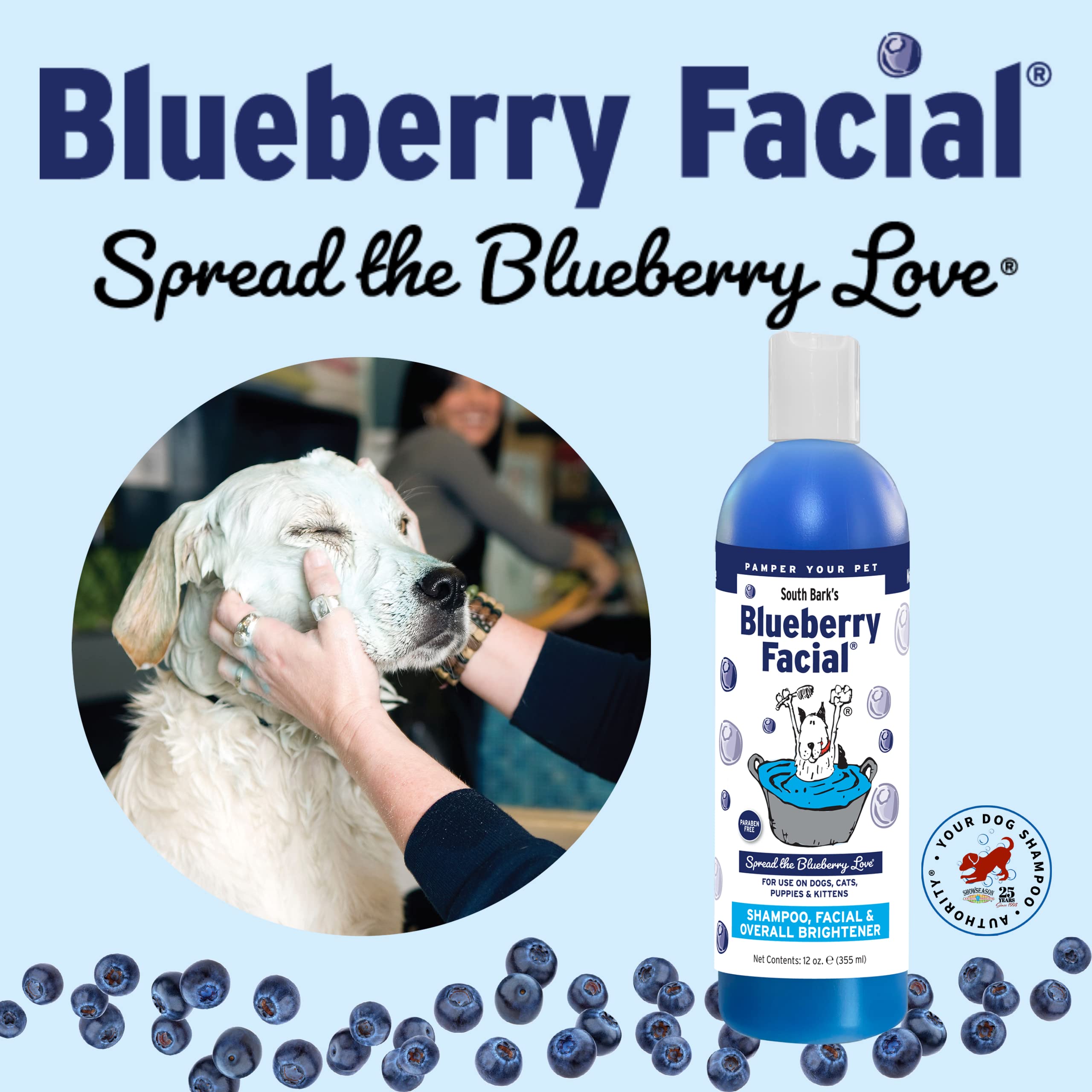 South Bark'S Blueberry Facial® Pet Shampoo 12 Oz. | Brightener & Tear Stain Remover | Long-Lasting Odor Eliminator | Cruelty-Free | Paraben-Free | Made In The Usa