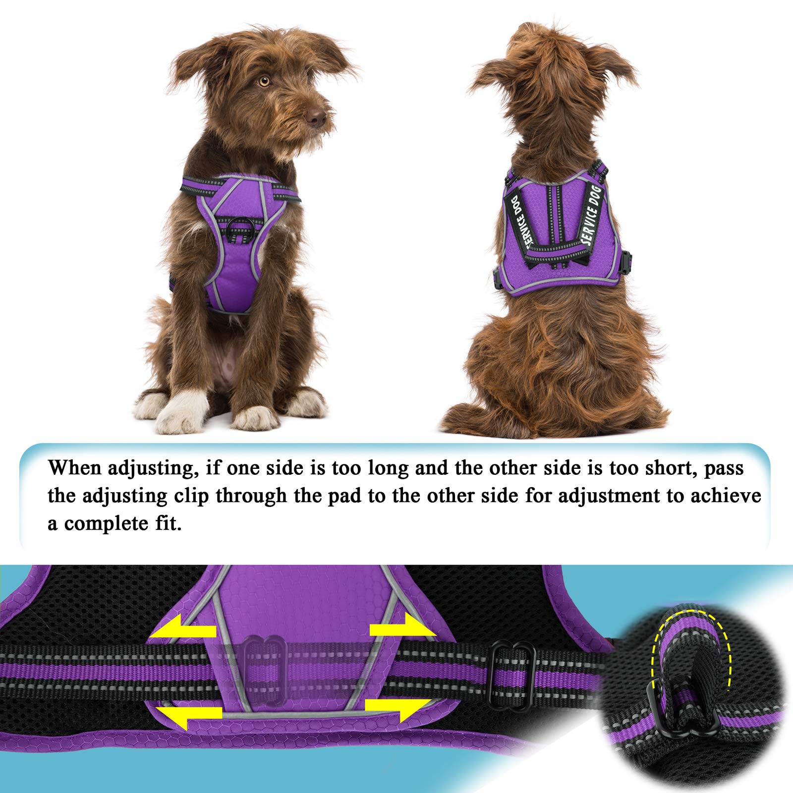 Voopet Service Dog Harness, Easy On And Off Over Head Dog Vest Harness Fasten Quickly, Breathable And 3M Reflective Adjustable Pet Halters With Easy Control Handle For Small Medium Large Dogs