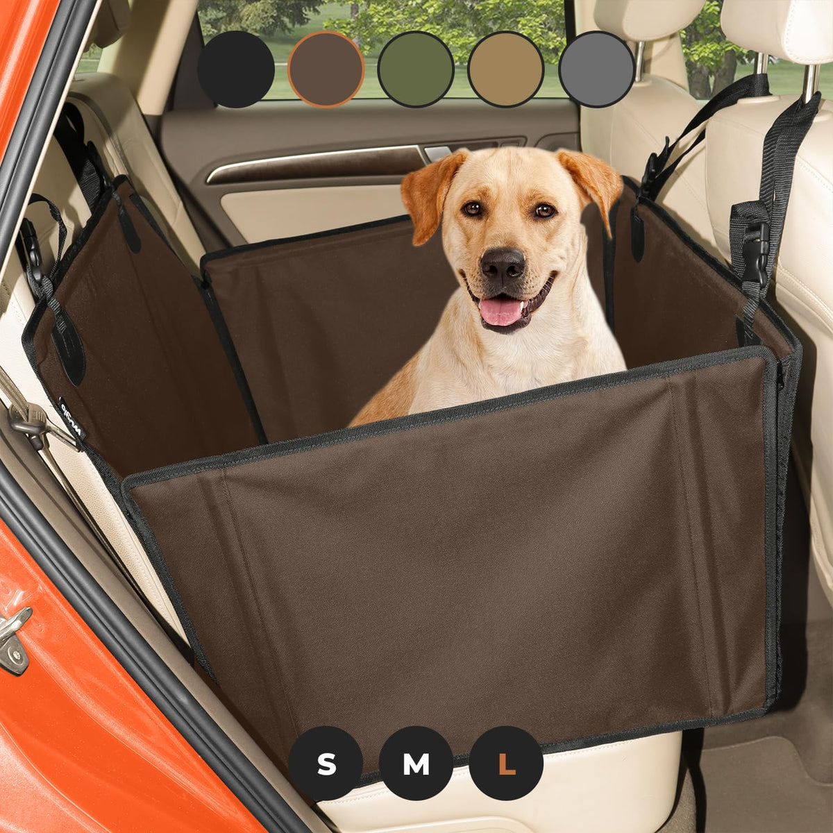 Wuglo Extra Stable Dog Car Seat - Reinforced Car Dog Seat For Medium-Sized Dogs With 4 Fastening Straps - Robust And Waterproof Pet Car Seat For The Back Seat Of The Car (L Size, Brown)