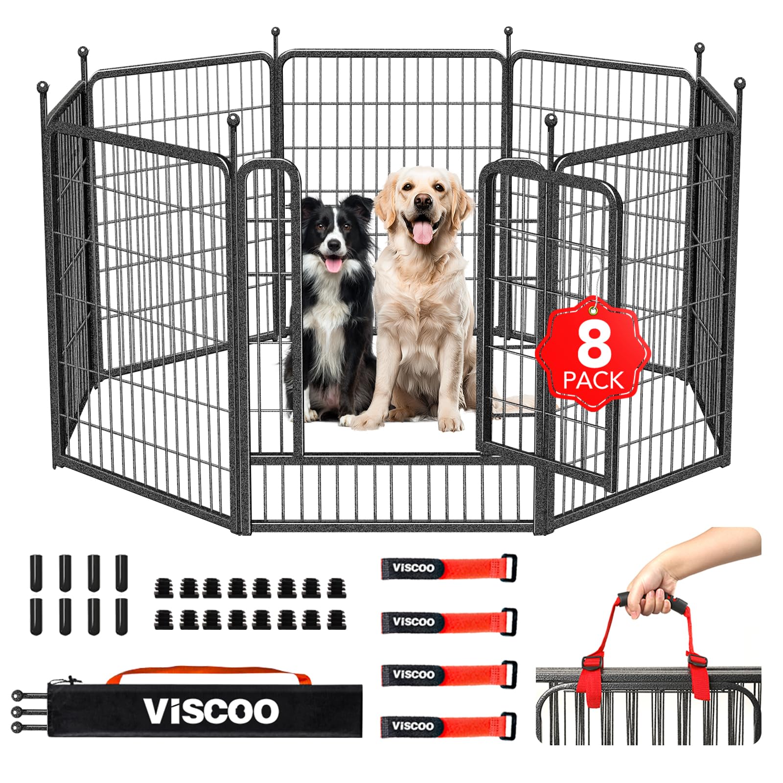 Dog Playpen Outdoor, 8 Panels 40' High Heavy Duty Metal Dog Pen, Pet Fence For Large/Medium/Small Dogs, With Doors Foldable Met