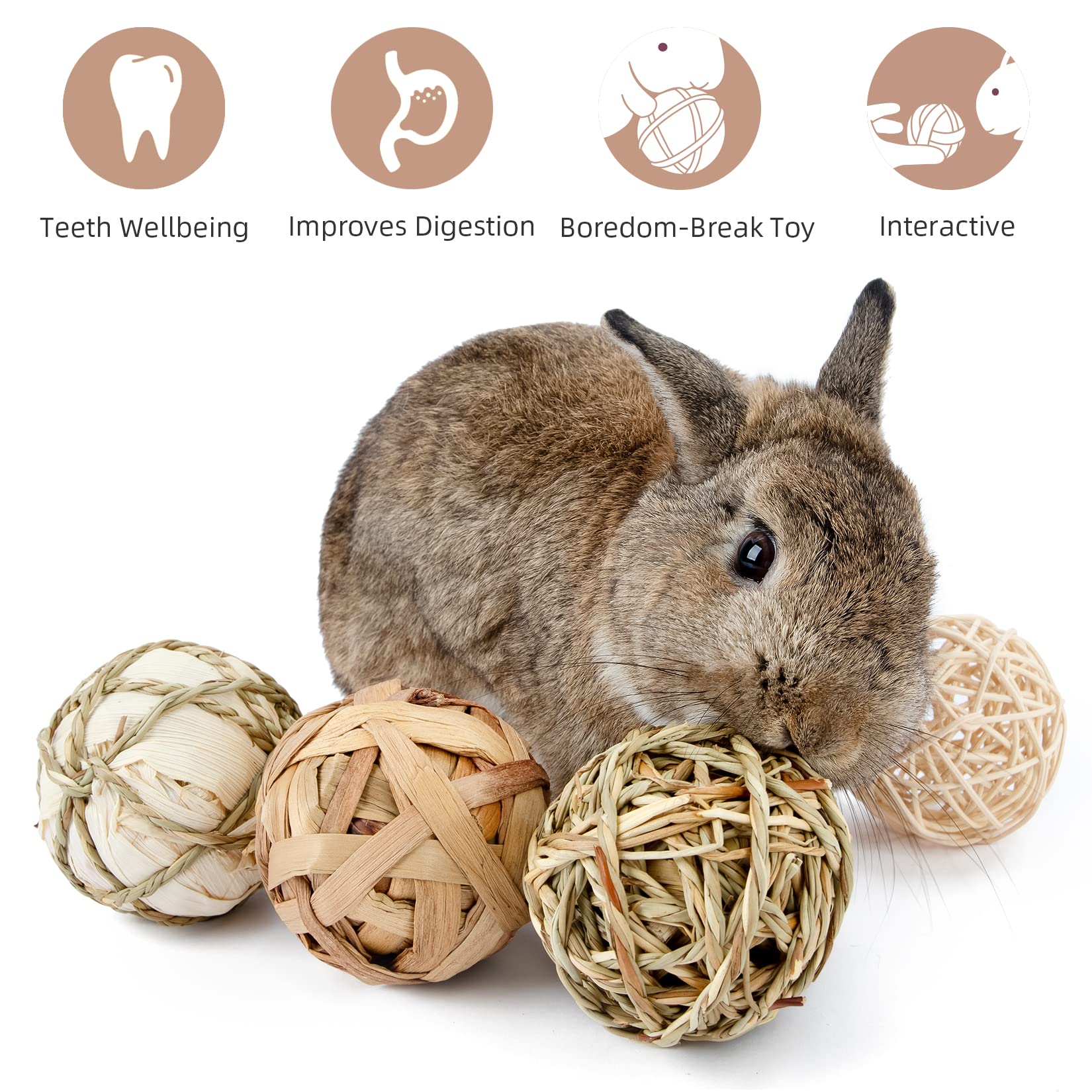 Niteangel Natural Chew Activity Toys Fun Safe Hay Grass Pet Balls for Chinchilla Guinea Pig Rats Rabbits Hamster Gerbil Degu Bun