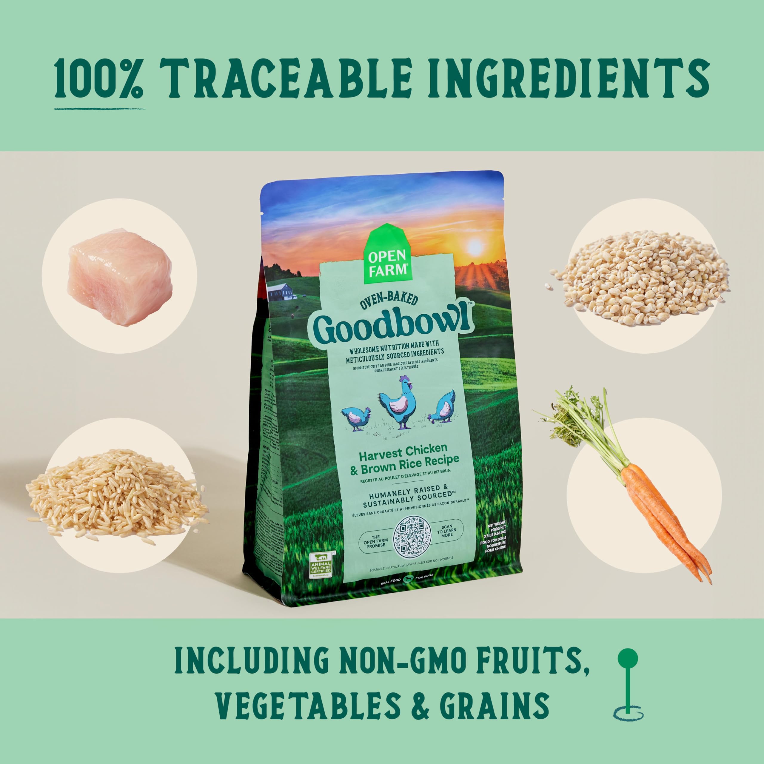 Open Farm Goodbowl, Oven-Baked Small Batch Dry Dog Food - Harvest Chicken & Brown Rice Recipe, Includes Non-GMO Produce & Grains