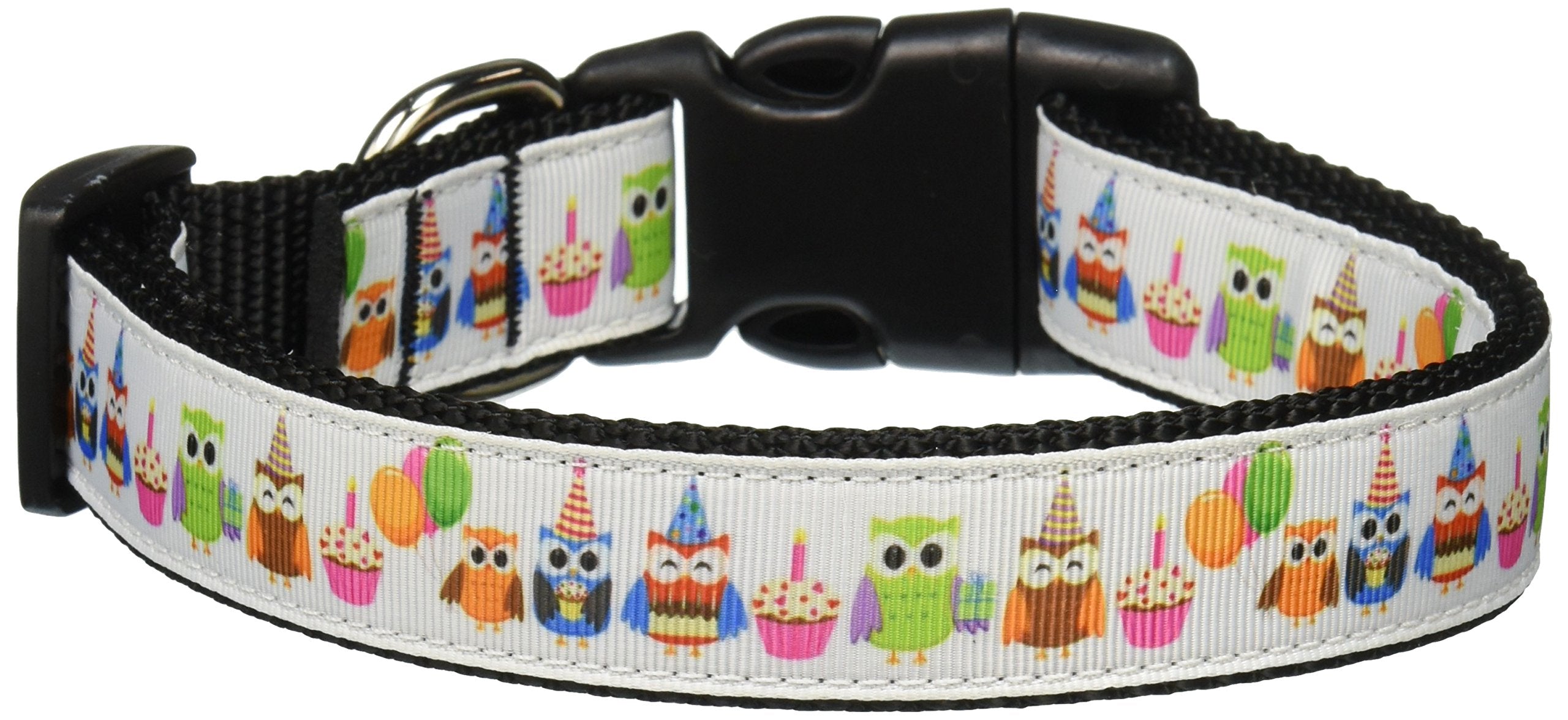 Mirage Pet Products Party Owls Nylon Ribbon Collar for Pets, Large