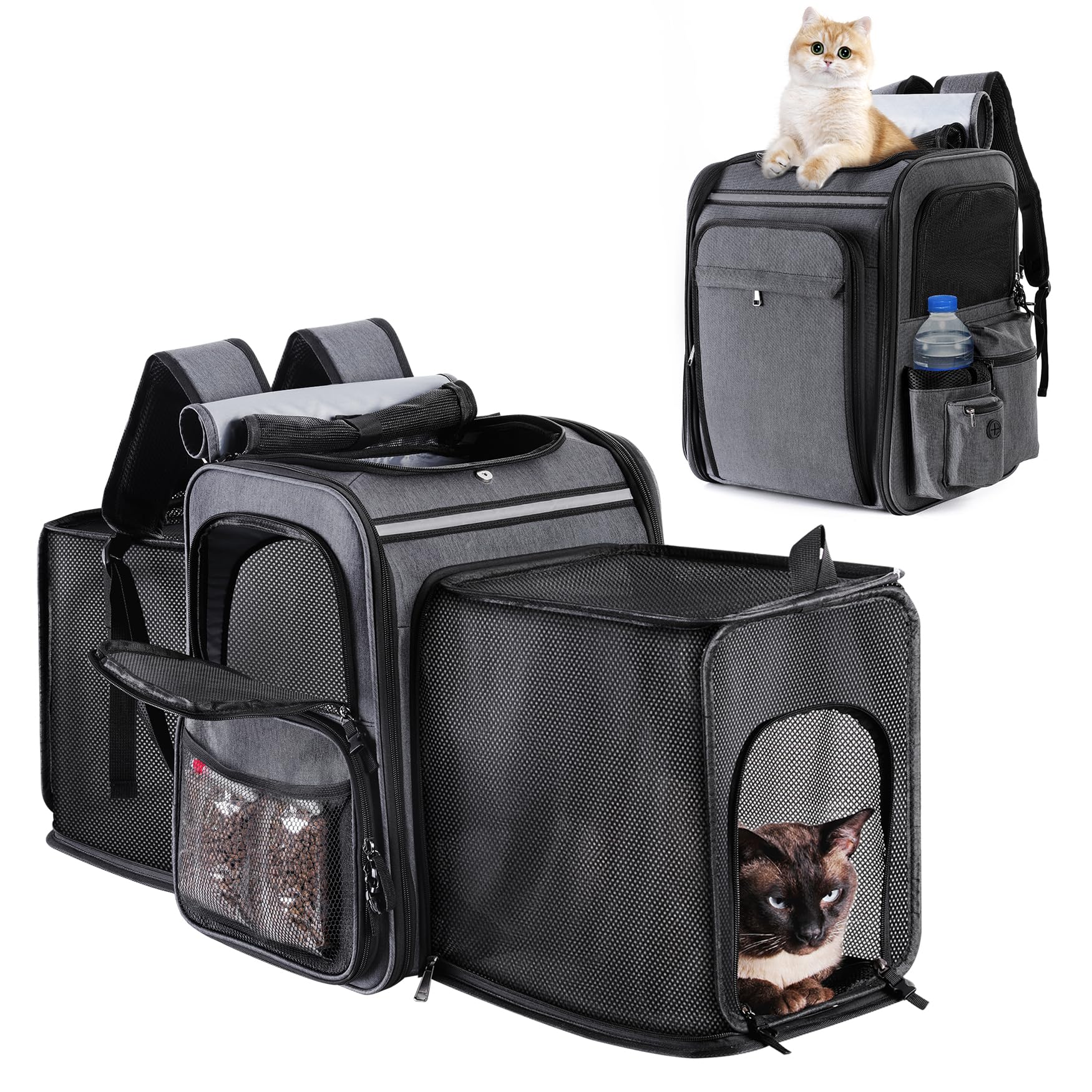 GROXKOX Cat Backpack Carrier,Double Side Expandable Cat Carrier Backpack,Dog Carrier Backpack for Medium Cats and Small Dogs,Pup