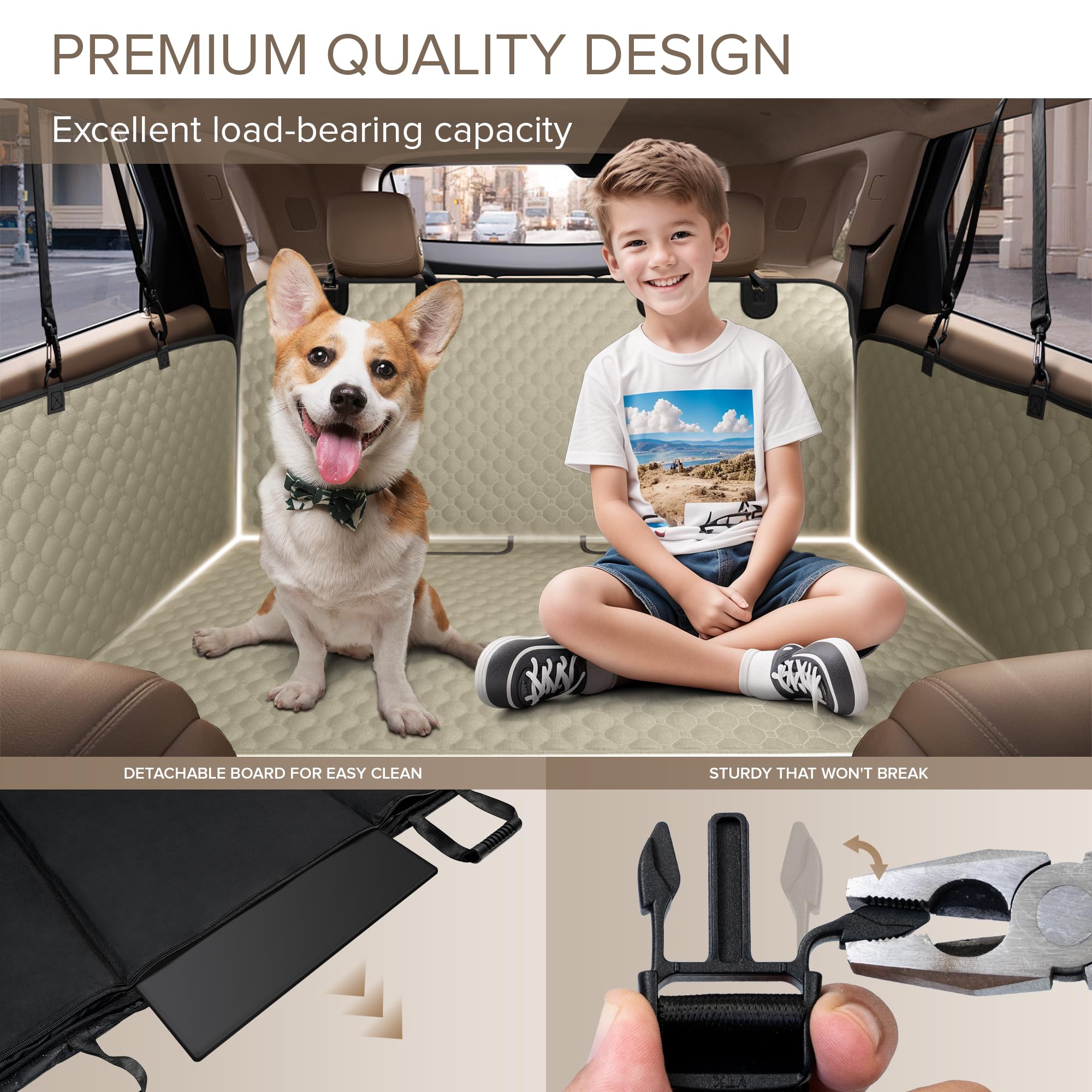 SHARLOVY Heavy Duty Dog Car Seat Cover, Khaki, for Cars/SUV/Small Trucks, Model dogcarseat-01, Durable 600D Oxford Fabric