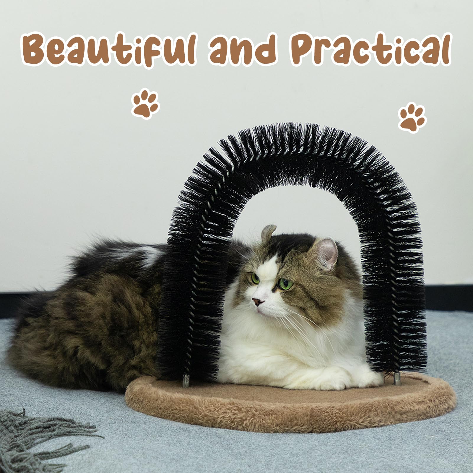 Hollypet Self Grooming Massager And Scratcher Toy - Cat Arch Brush For Back Grooming, Hair Cleaner Pads