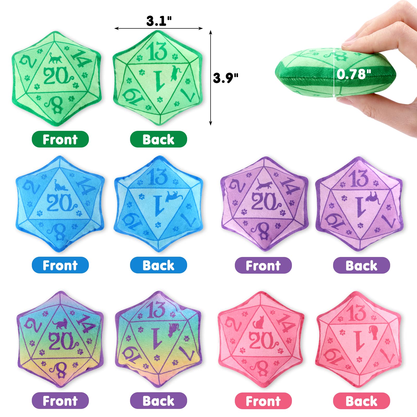 Ciyvolyeen D20 Dice Catnip Toy, Dnd Interactive Cat Toy Gifts For Role Playing Tabletop Game Soft Plush Funny Cute Kitten Teethi
